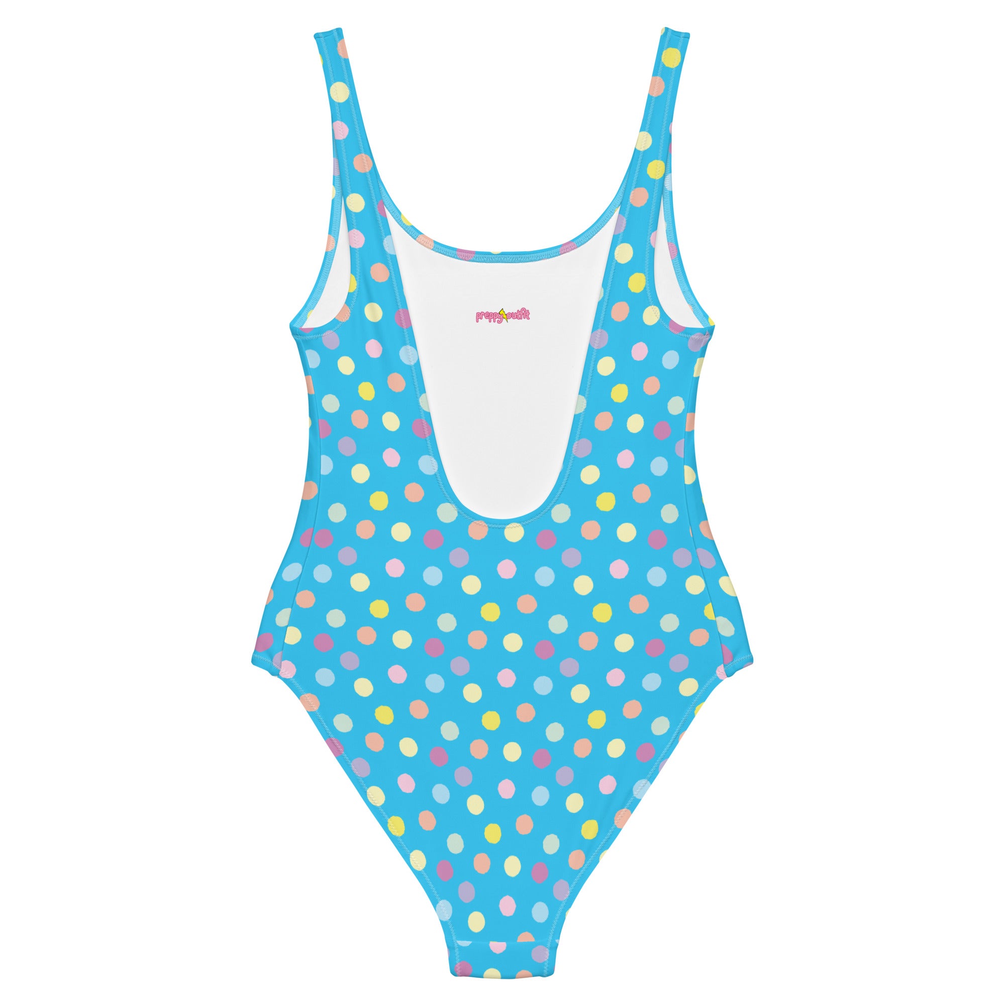 Cute Colorful Polka Dot Preppy Blue One-Piece Swimsuit