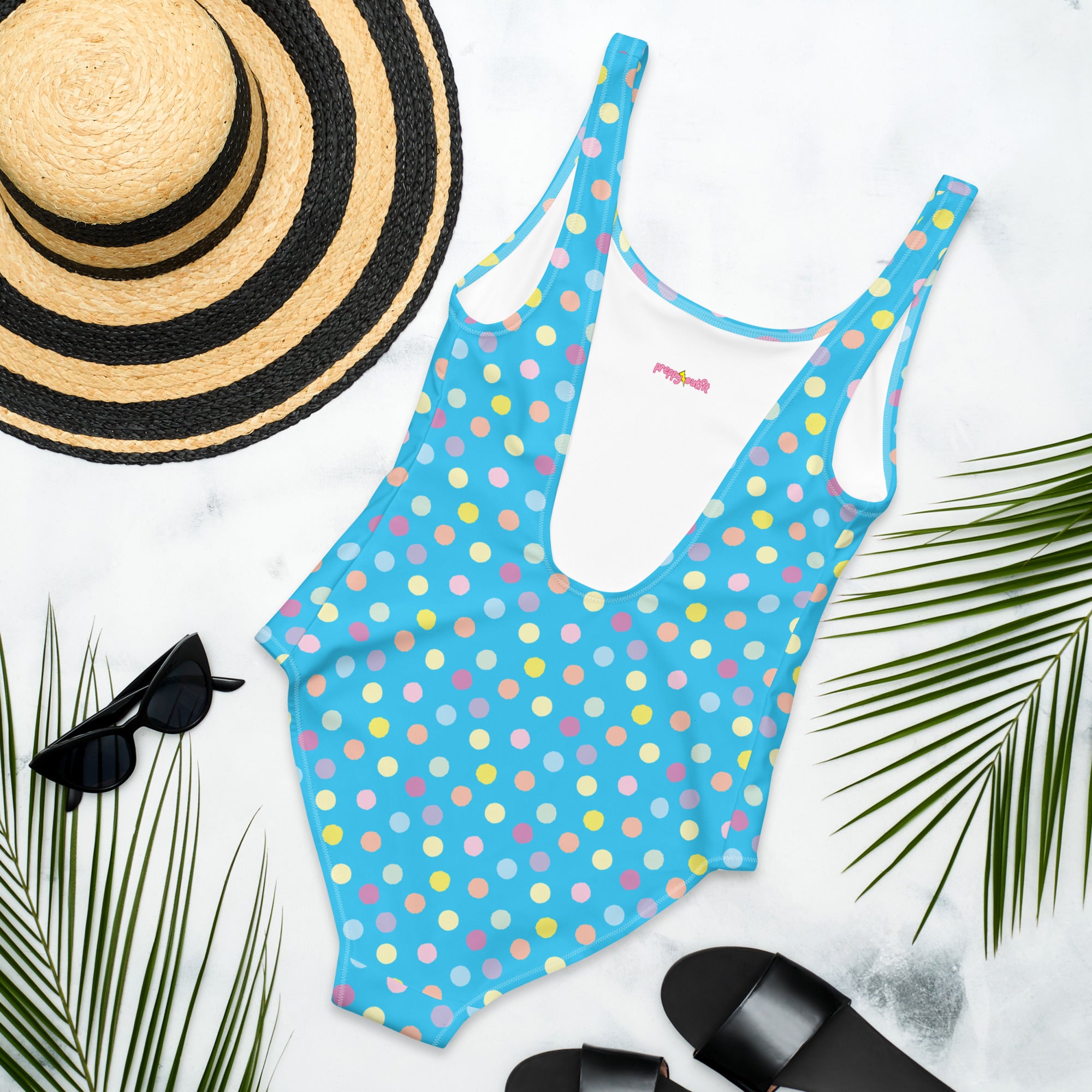 Cute Colorful Polka Dot Preppy Blue One-Piece Swimsuit