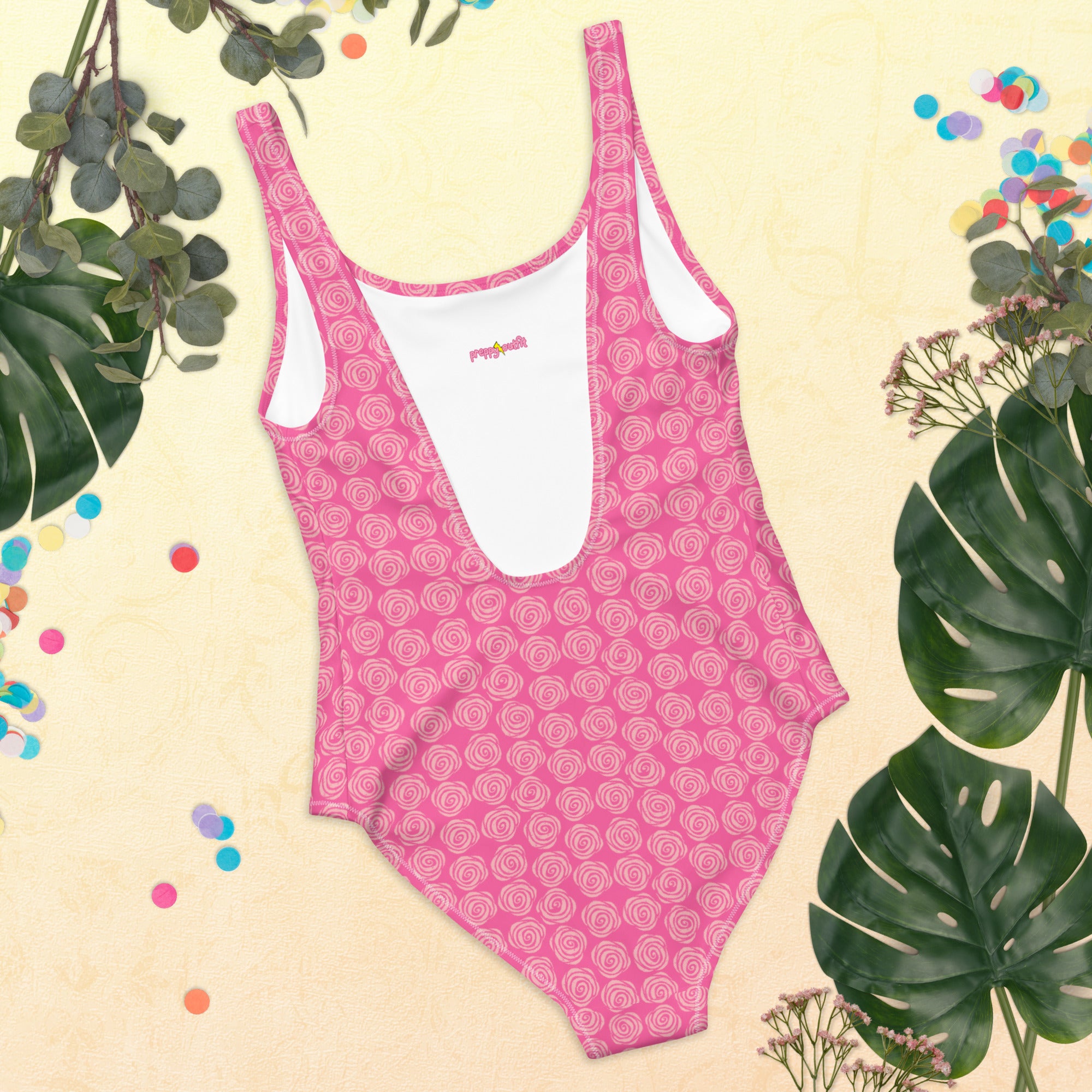 Preppy Pink Roses Valentine Inspired Cute One-Piece Swimsuit