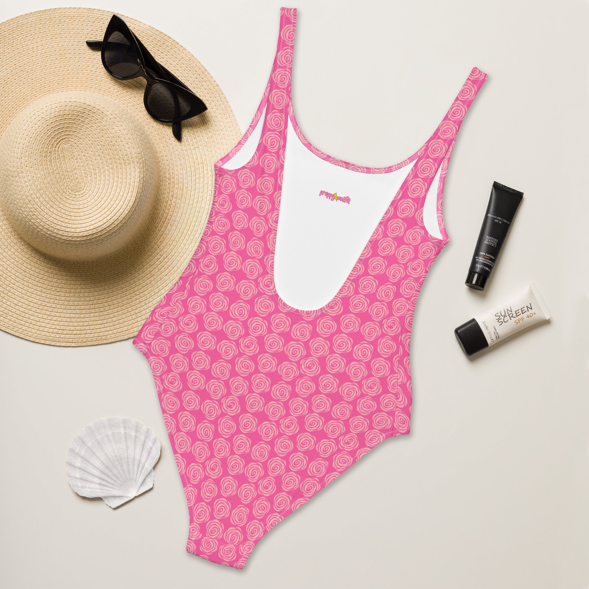 Preppy Pink Roses Valentine Inspired Cute One-Piece Swimsuit