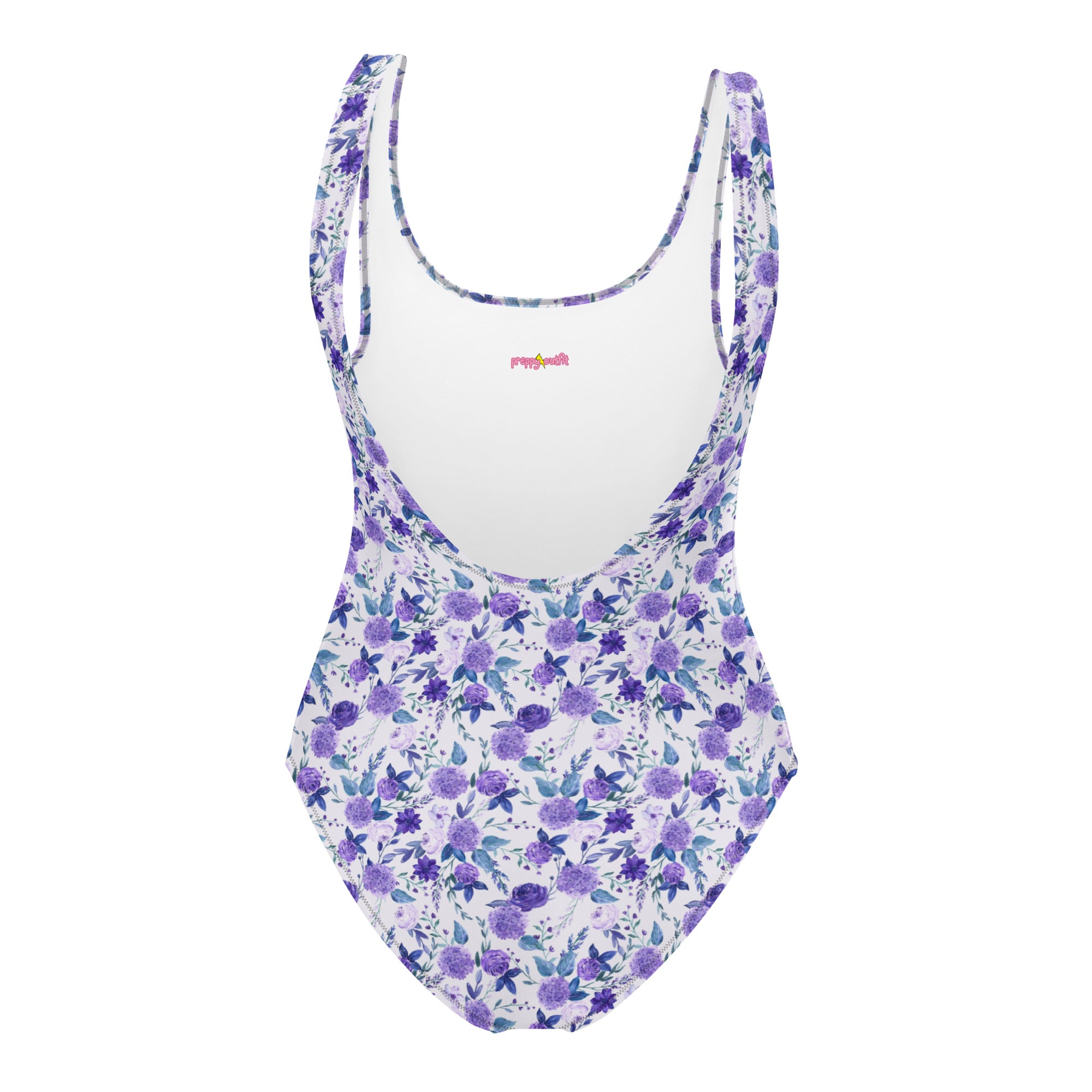 Preppy Purple Floral White One-Piece Swimsuit