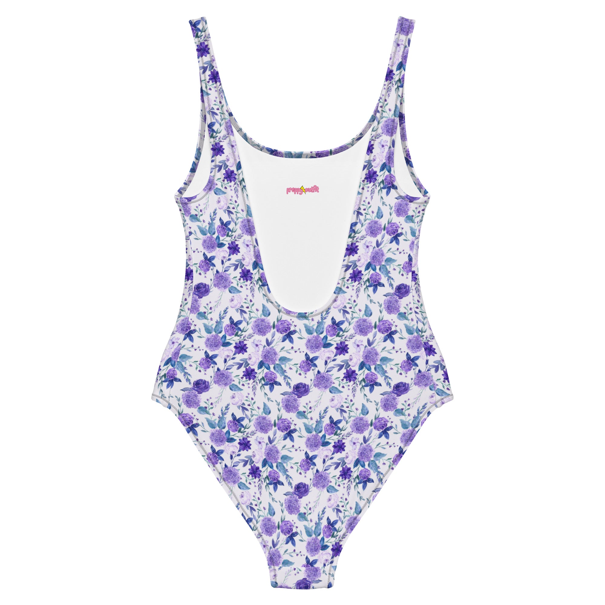 Preppy Purple Floral White One-Piece Swimsuit