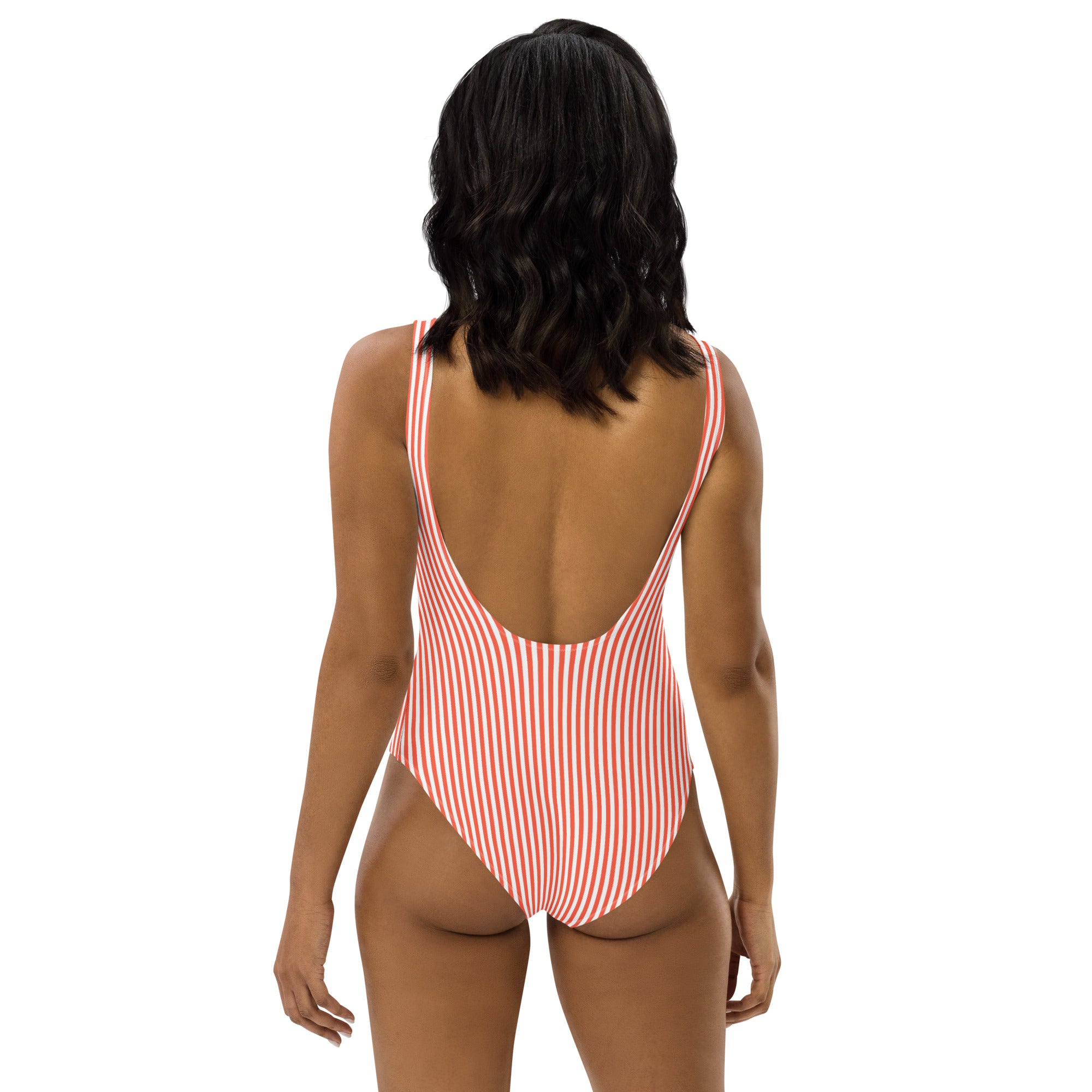 Preppy White and Orange Stripes One-Piece Swimsuit