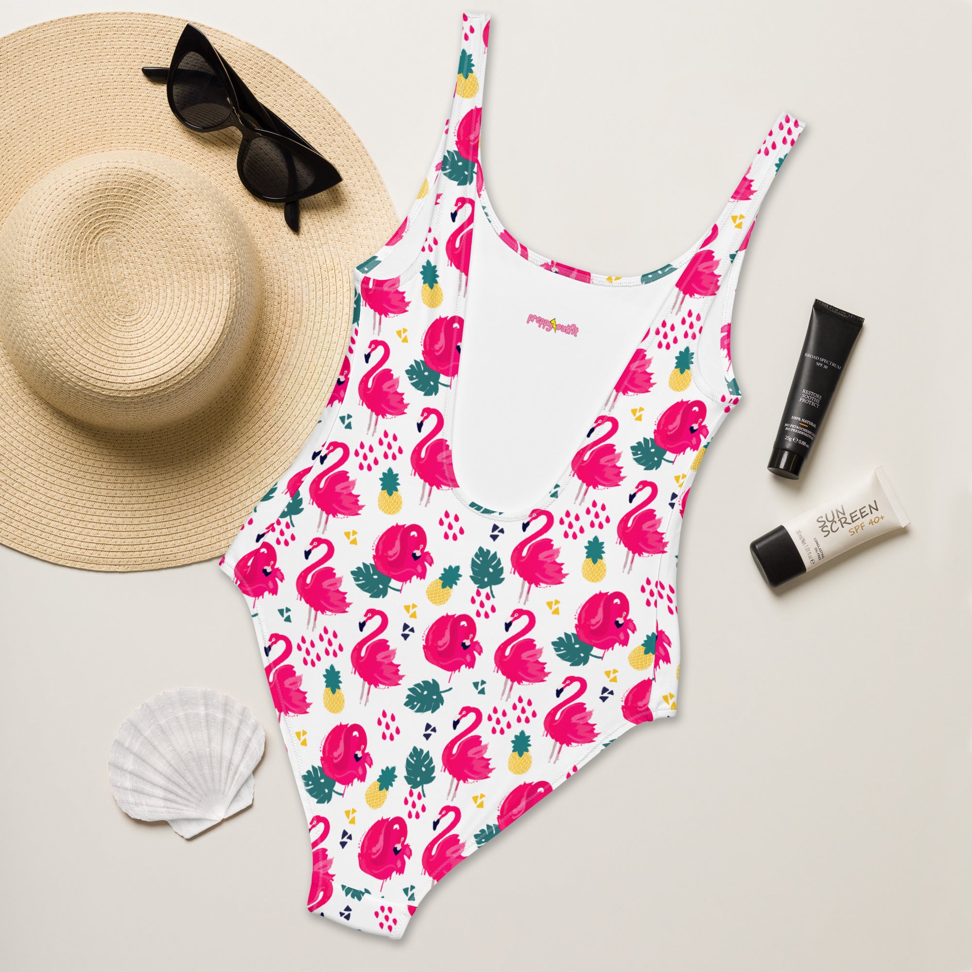 Preppy Pink Southern Flamingo Print One-Piece Swimsuit