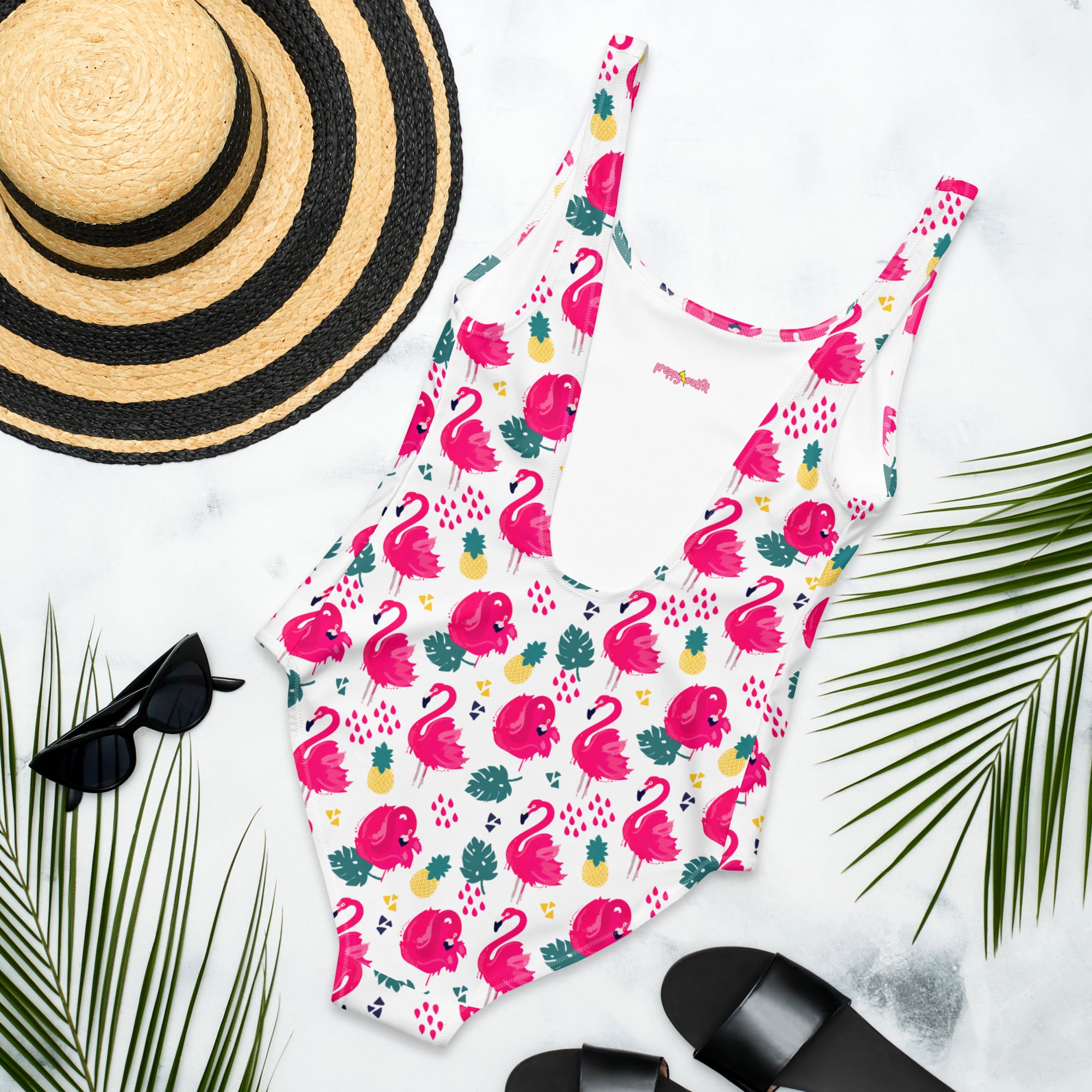 Preppy Pink Southern Flamingo Print One-Piece Swimsuit