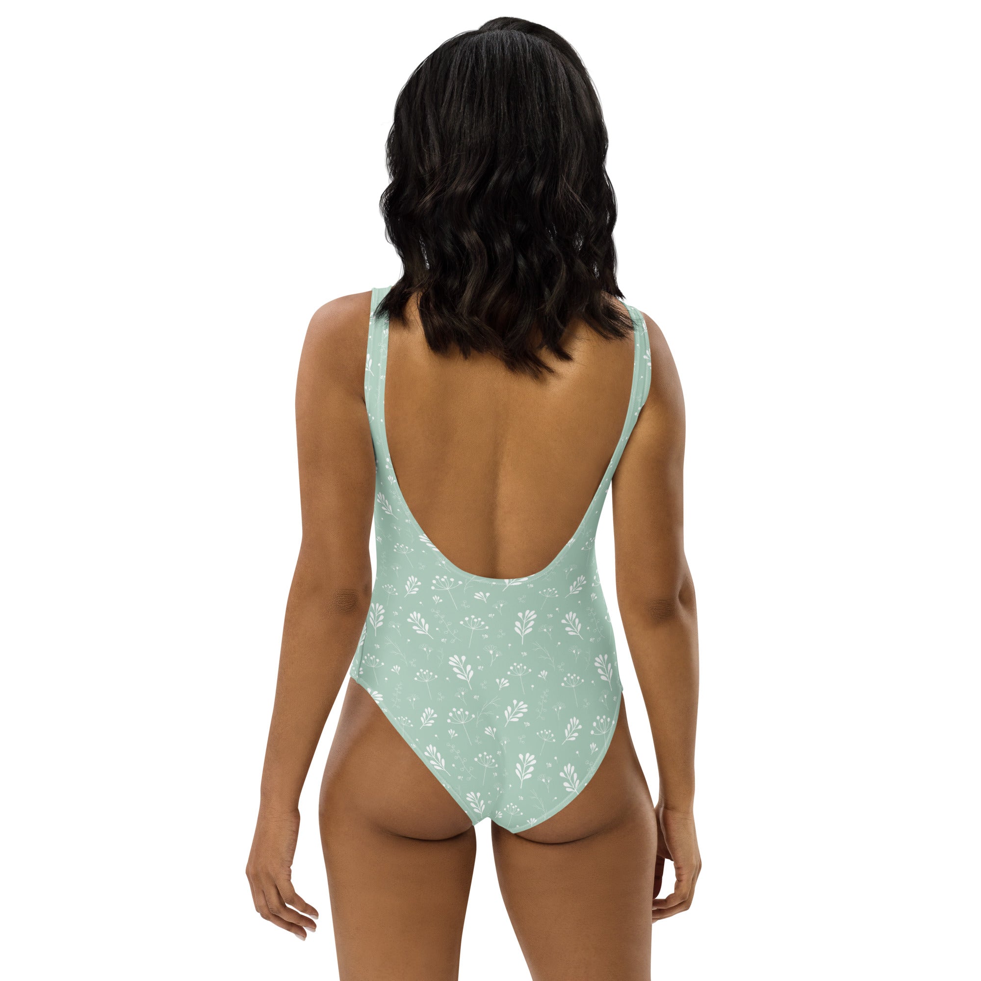 Pastel Green Clean Seamless Floral One-Piece Swimsuit