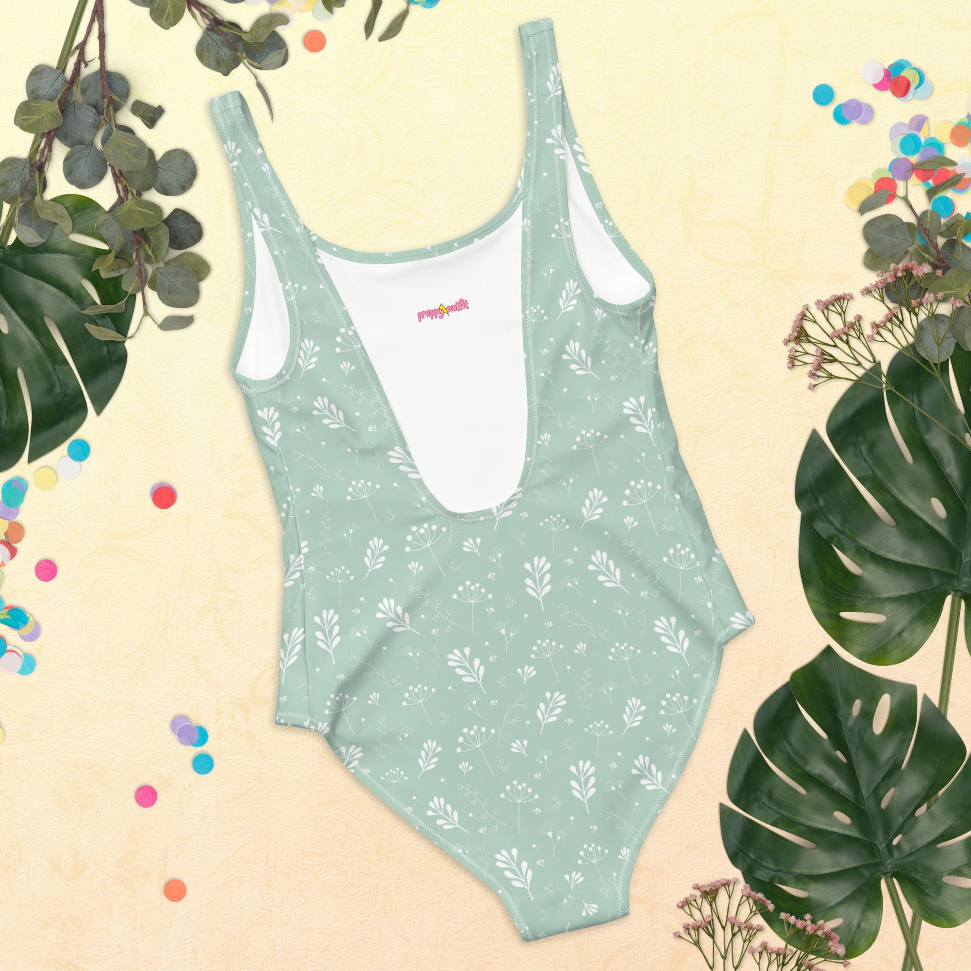 Pastel Green Clean Seamless Floral One-Piece Swimsuit