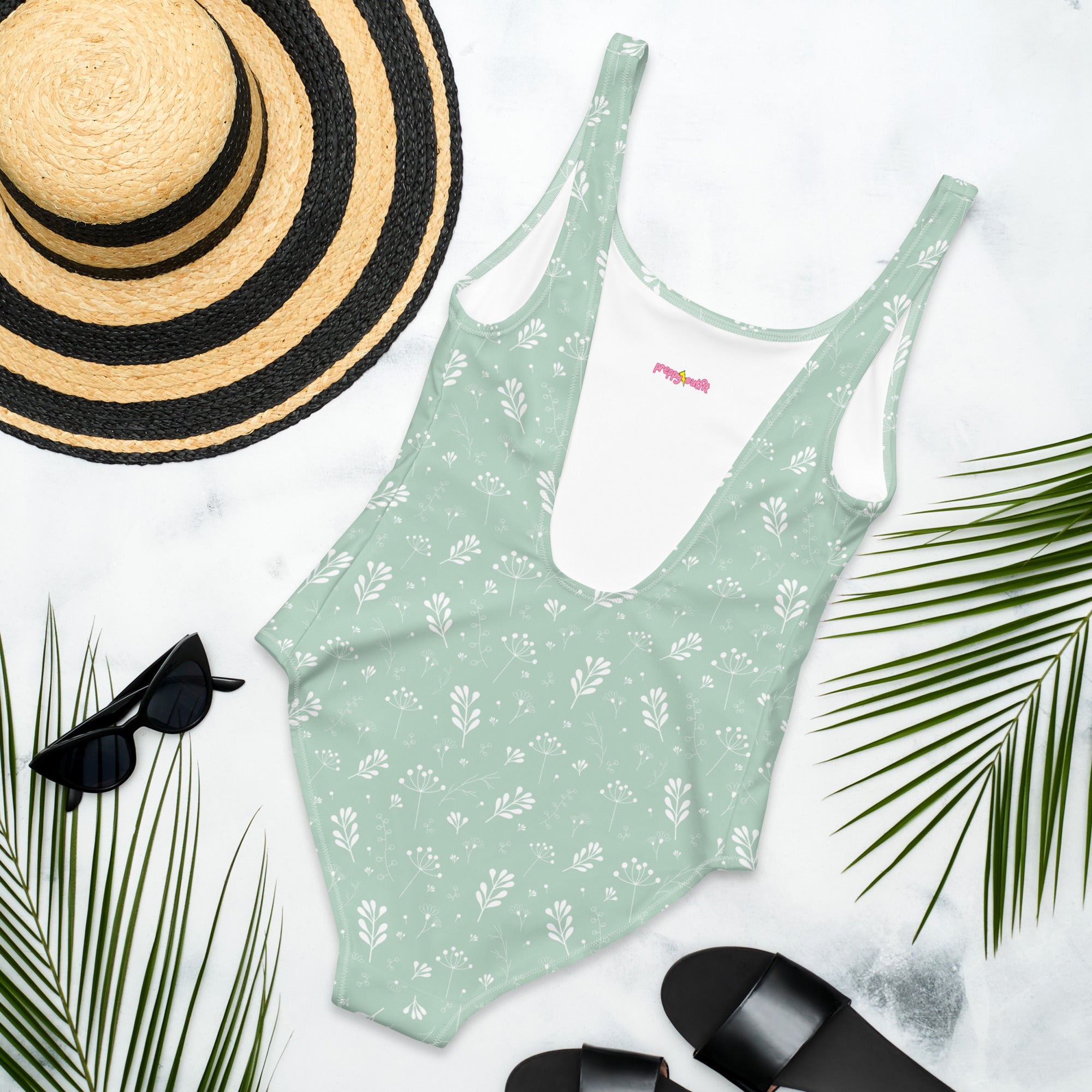 Pastel Green Clean Seamless Floral One-Piece Swimsuit