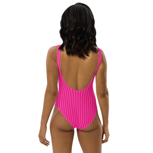 Preppy Aesthetic Pink Bubblegum Striped One-Piece Swimsuit