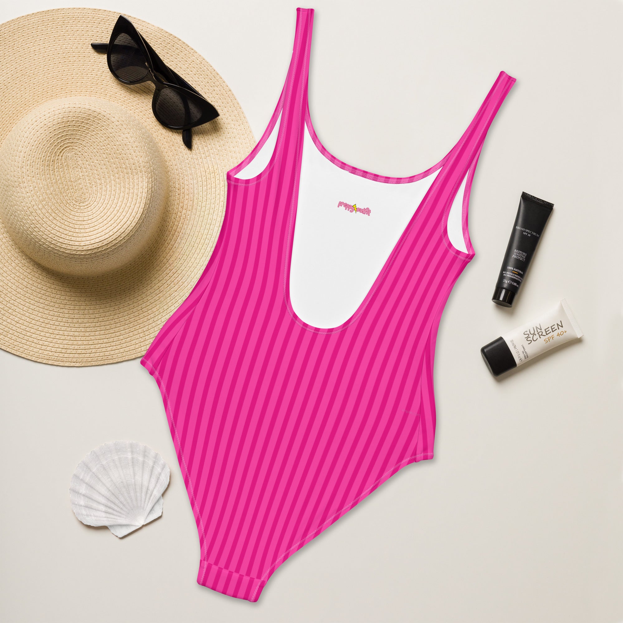 Preppy Aesthetic Pink Bubblegum Striped One-Piece Swimsuit