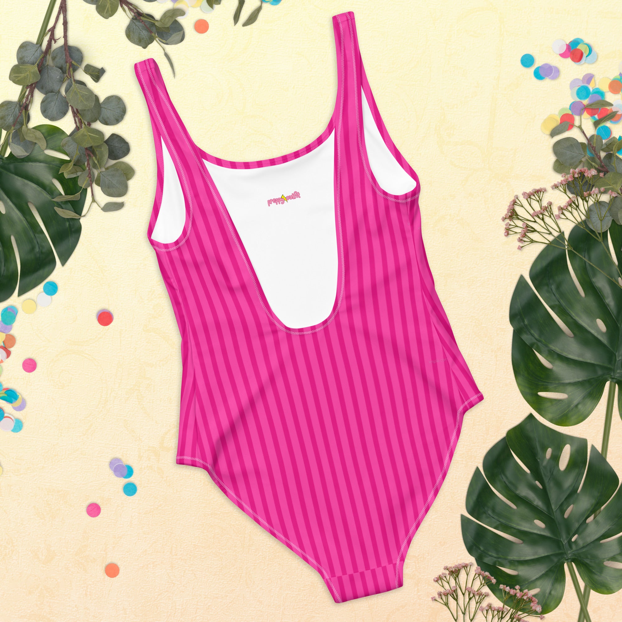 Preppy Aesthetic Pink Bubblegum Striped One-Piece Swimsuit