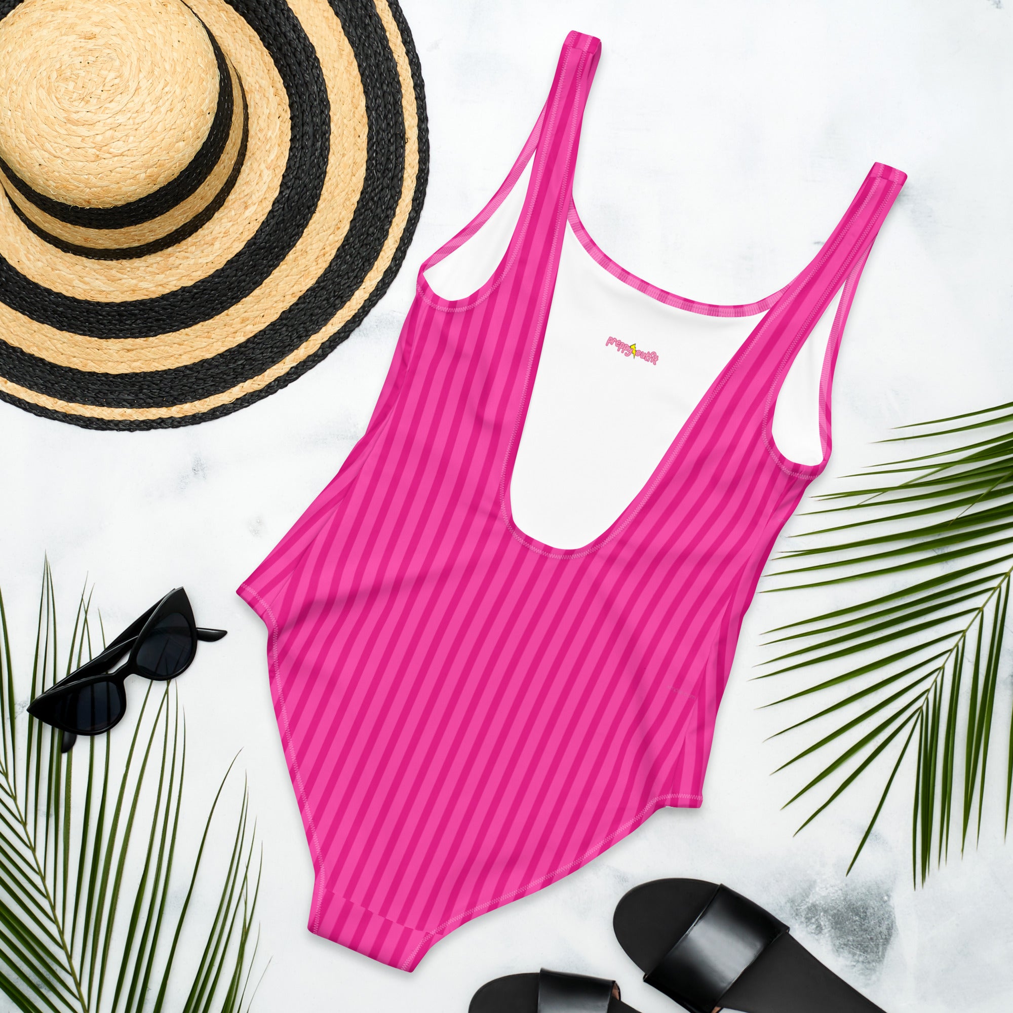 Preppy Aesthetic Pink Bubblegum Striped One-Piece Swimsuit