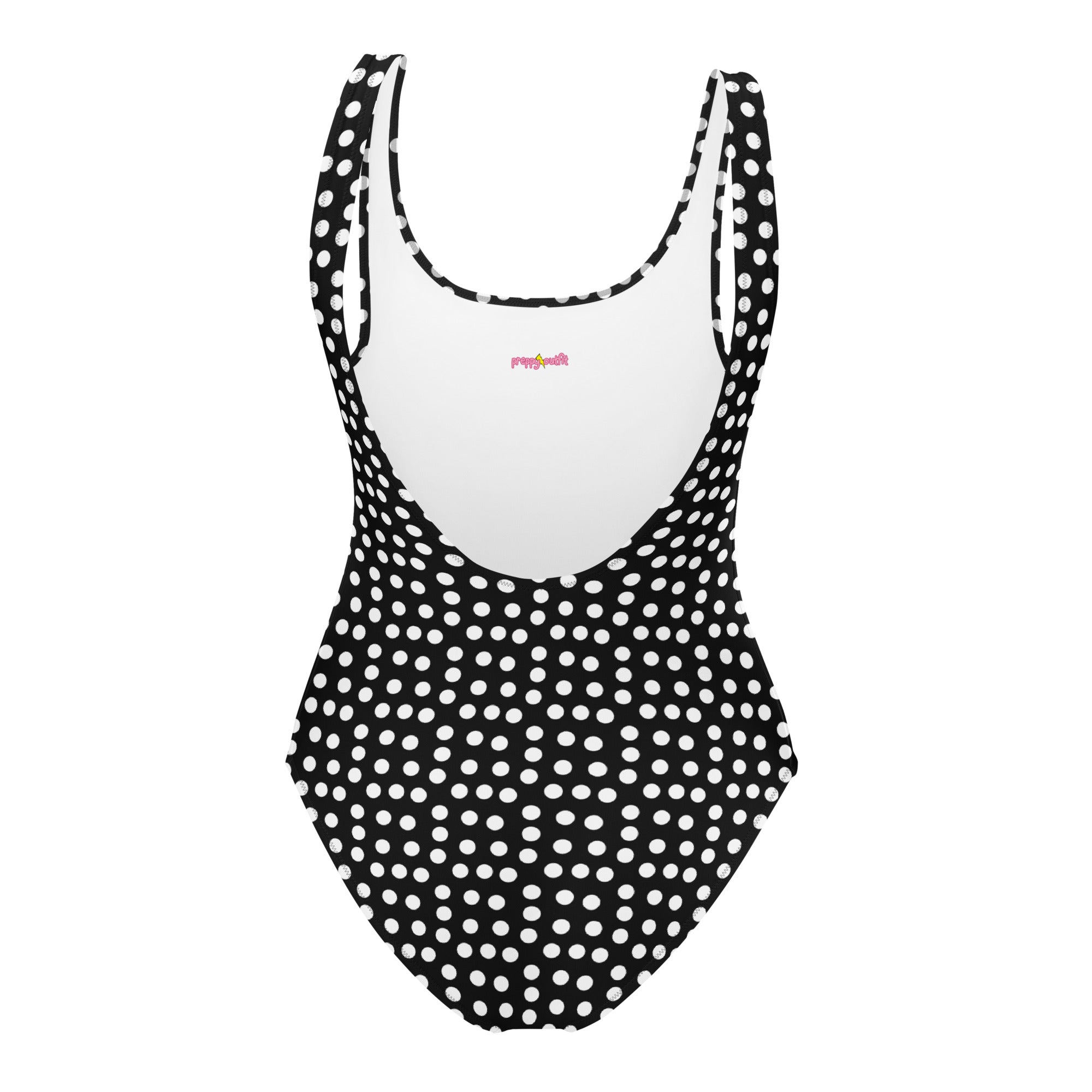 Vintage Preppy Style Black with White Polka Dot One-Piece Swimsuit