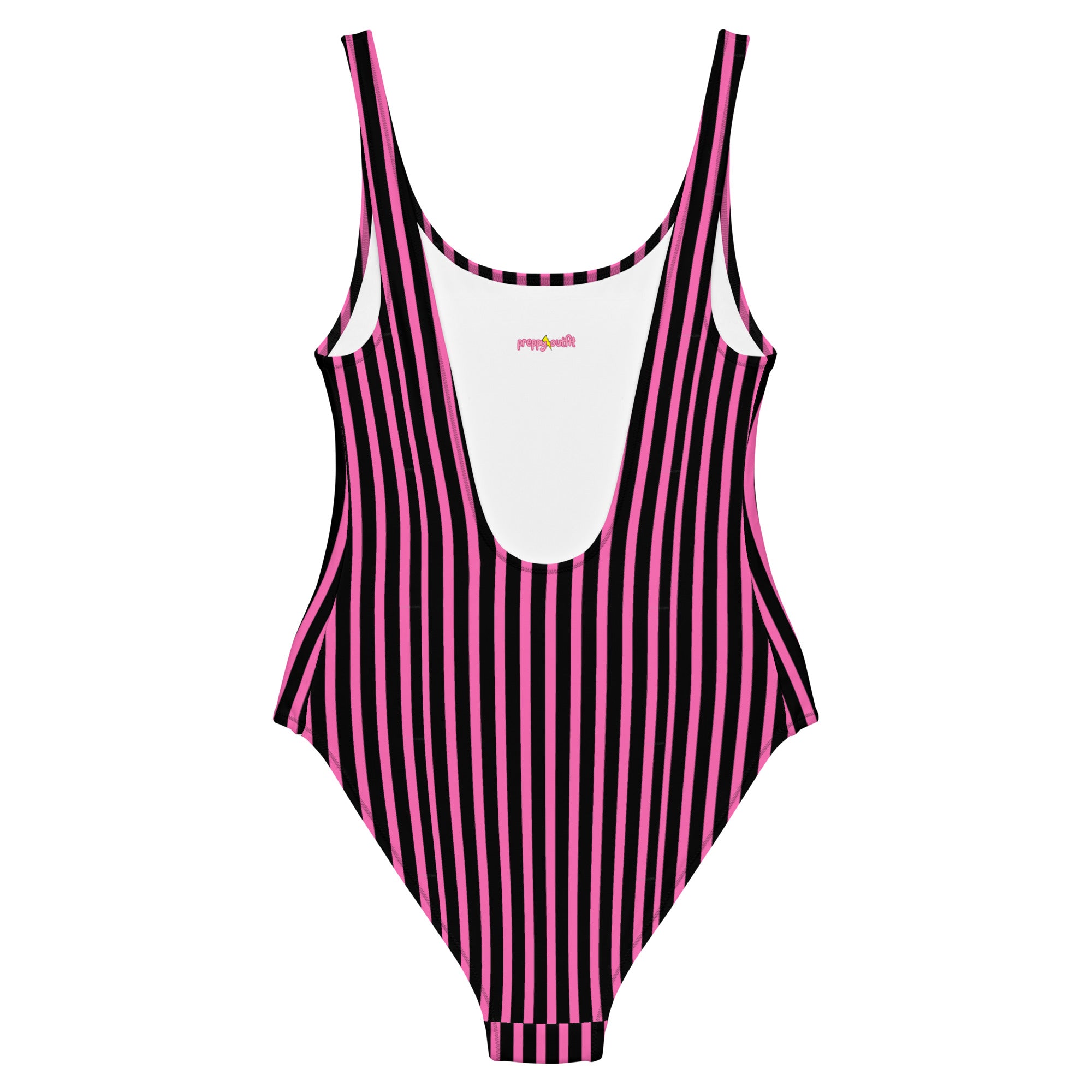 Preppy Pink & Black Vertical Striped Fashionable One-Piece Swimsuit