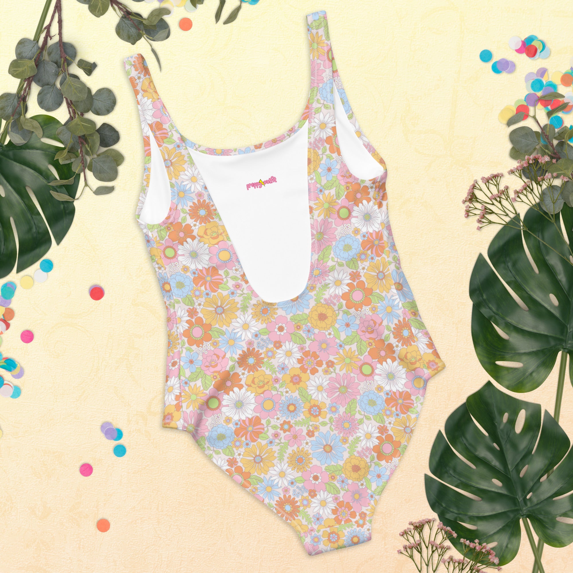 Cute Multicolor Summer Floral One-Piece Swimsuit