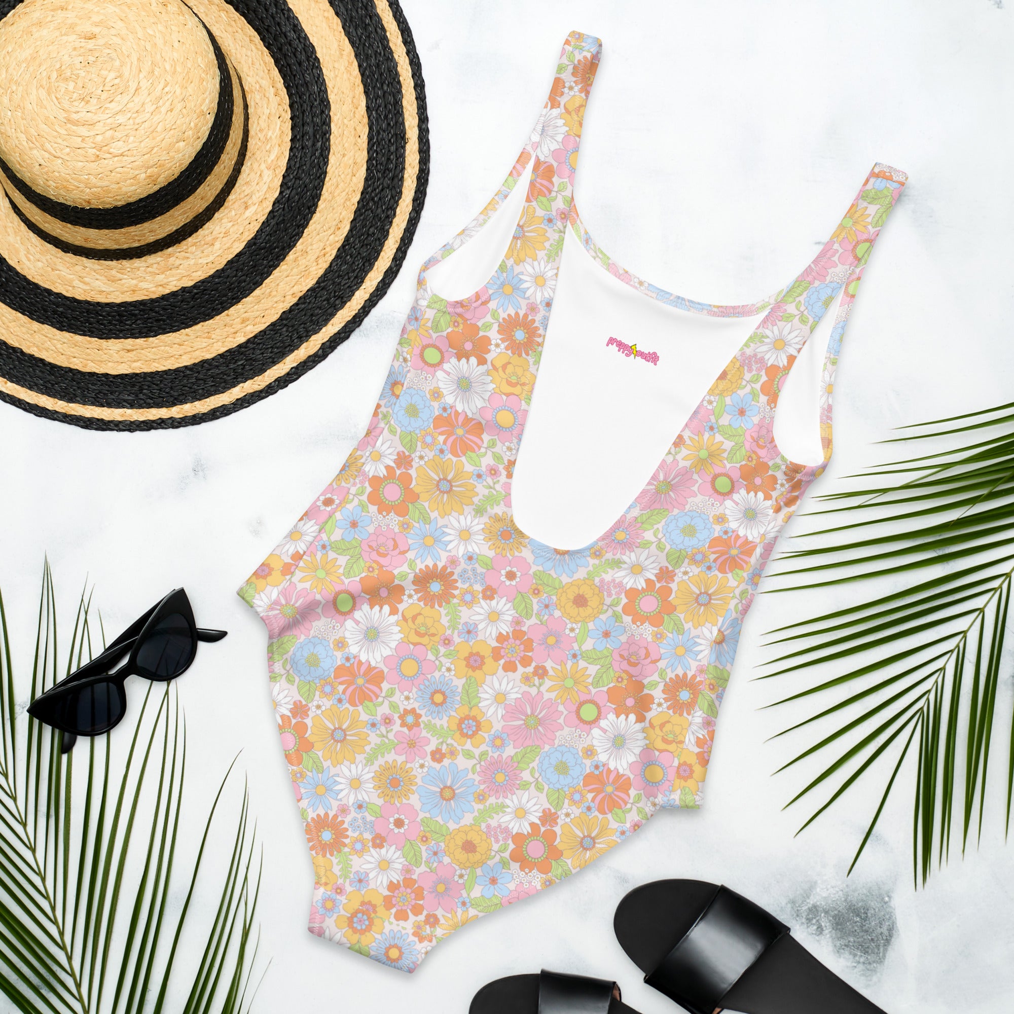 Cute Multicolor Summer Floral One-Piece Swimsuit
