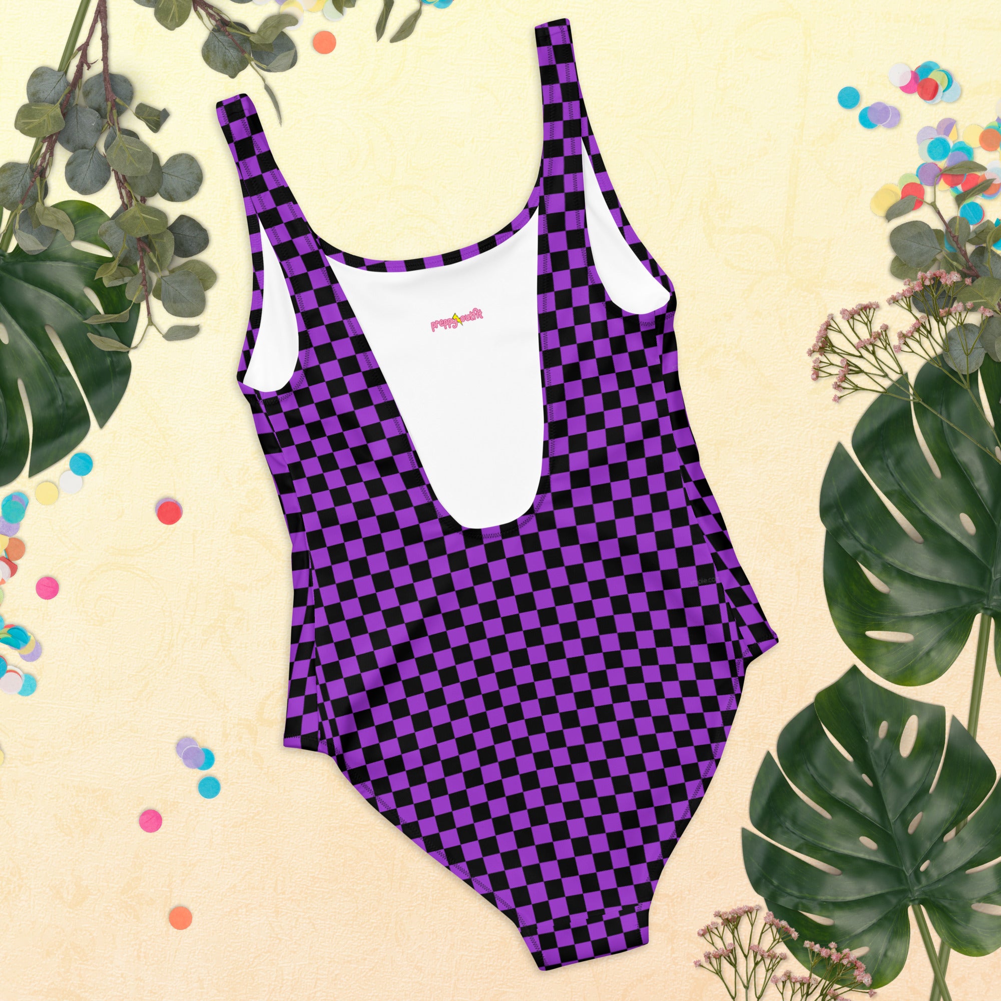 Preppy Purple Checkered One-Piece Swimsuit