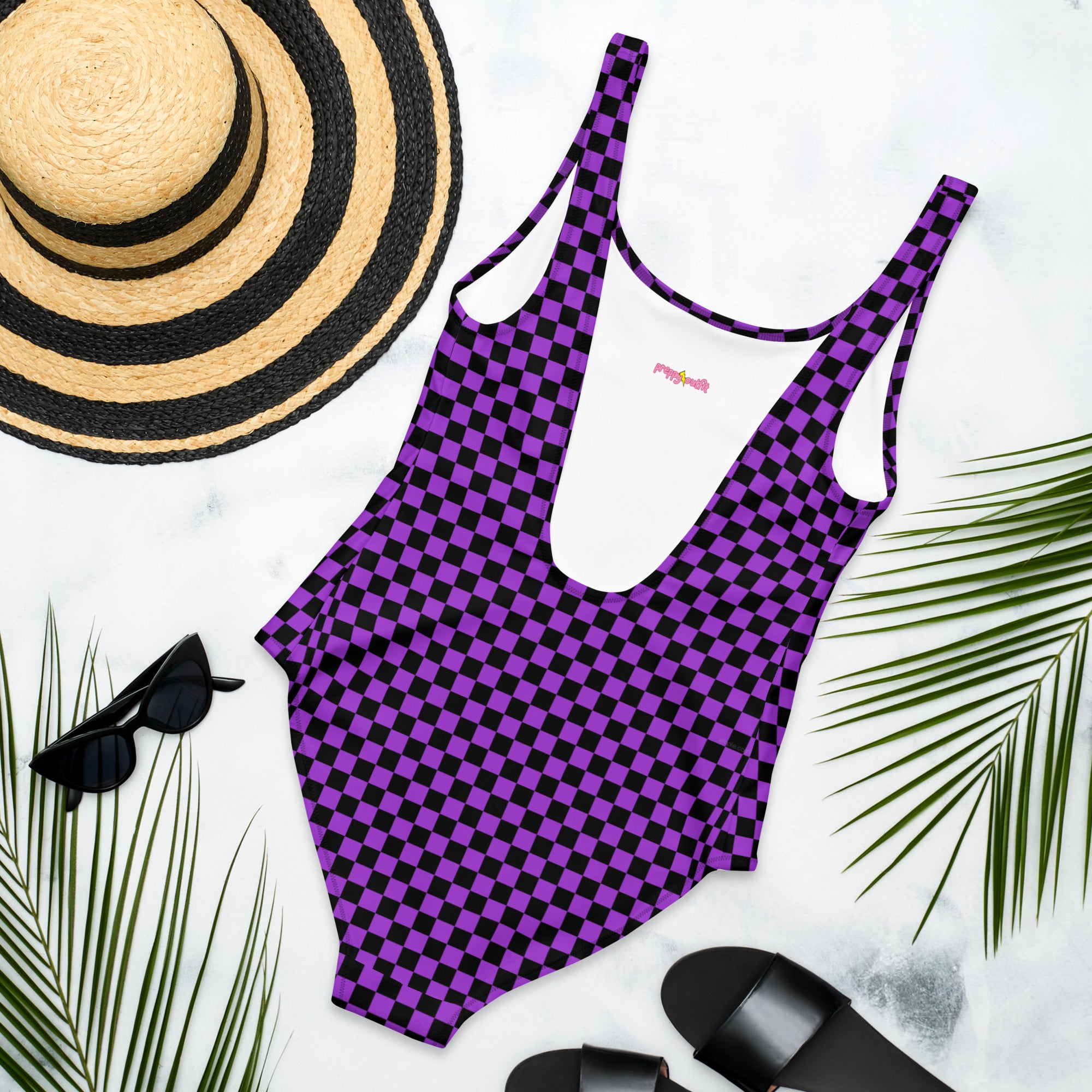 Preppy Purple Checkered One-Piece Swimsuit