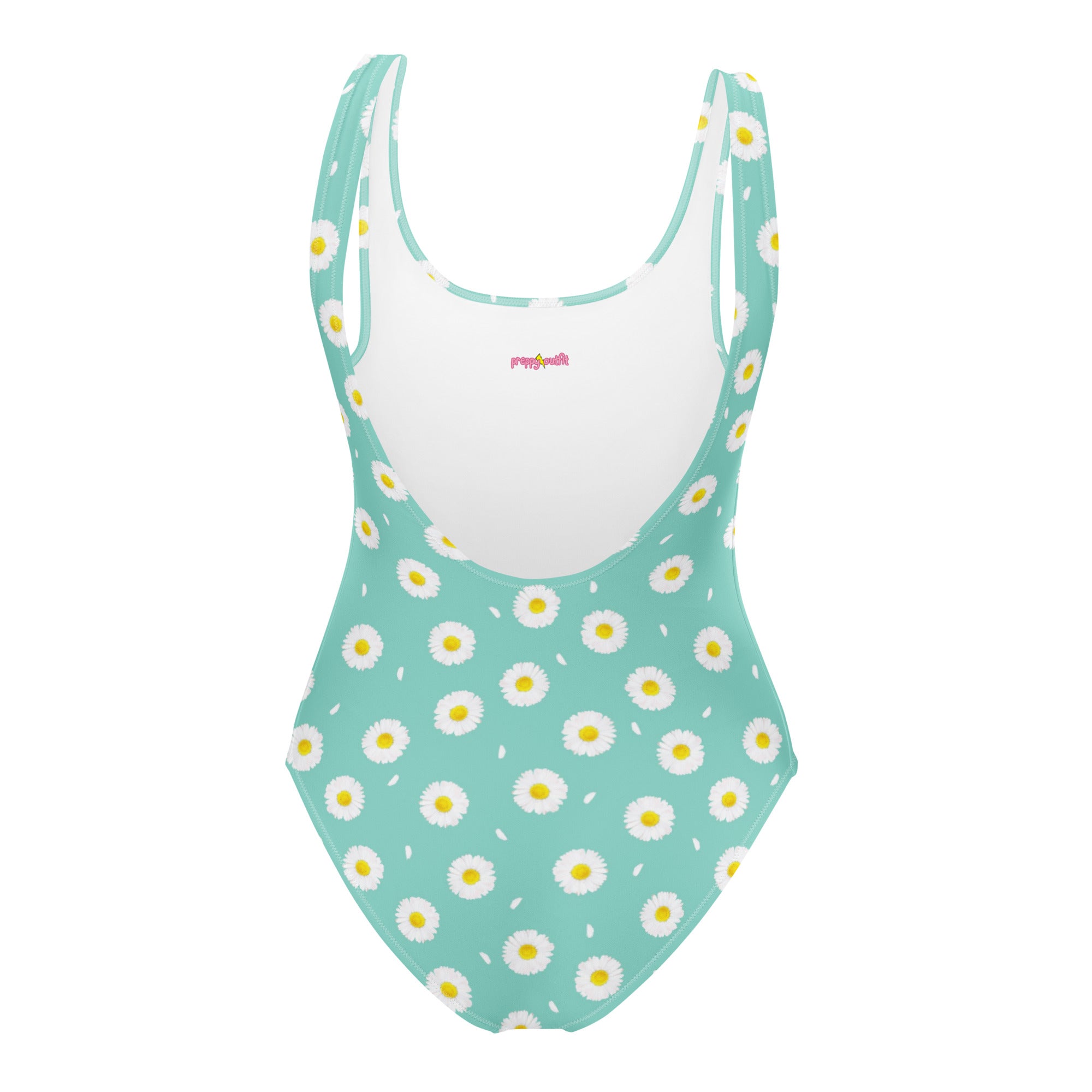 White Daisy Flower Pattern Pastel Blue One-Piece Swimsuit