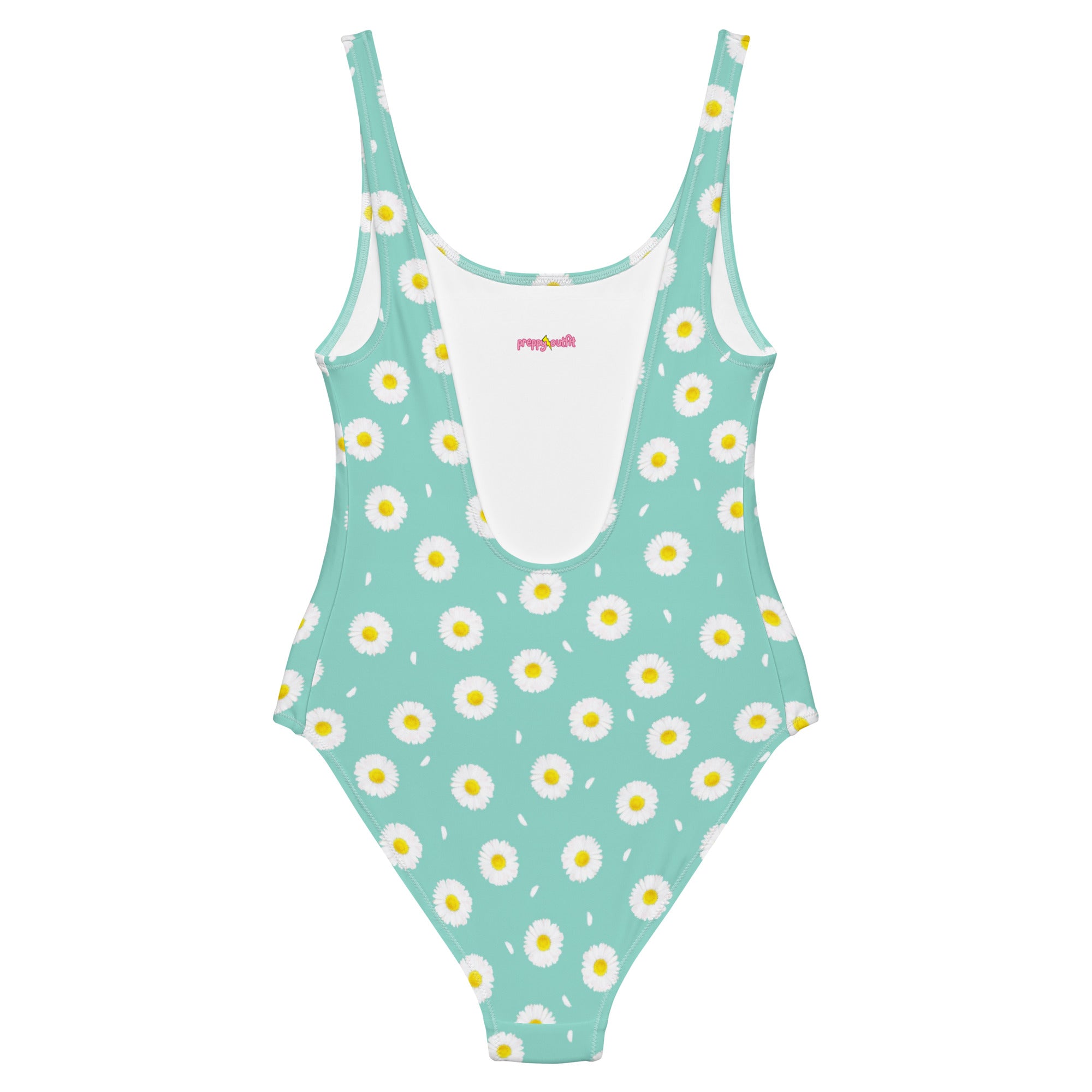 White Daisy Flower Pattern Pastel Blue One-Piece Swimsuit