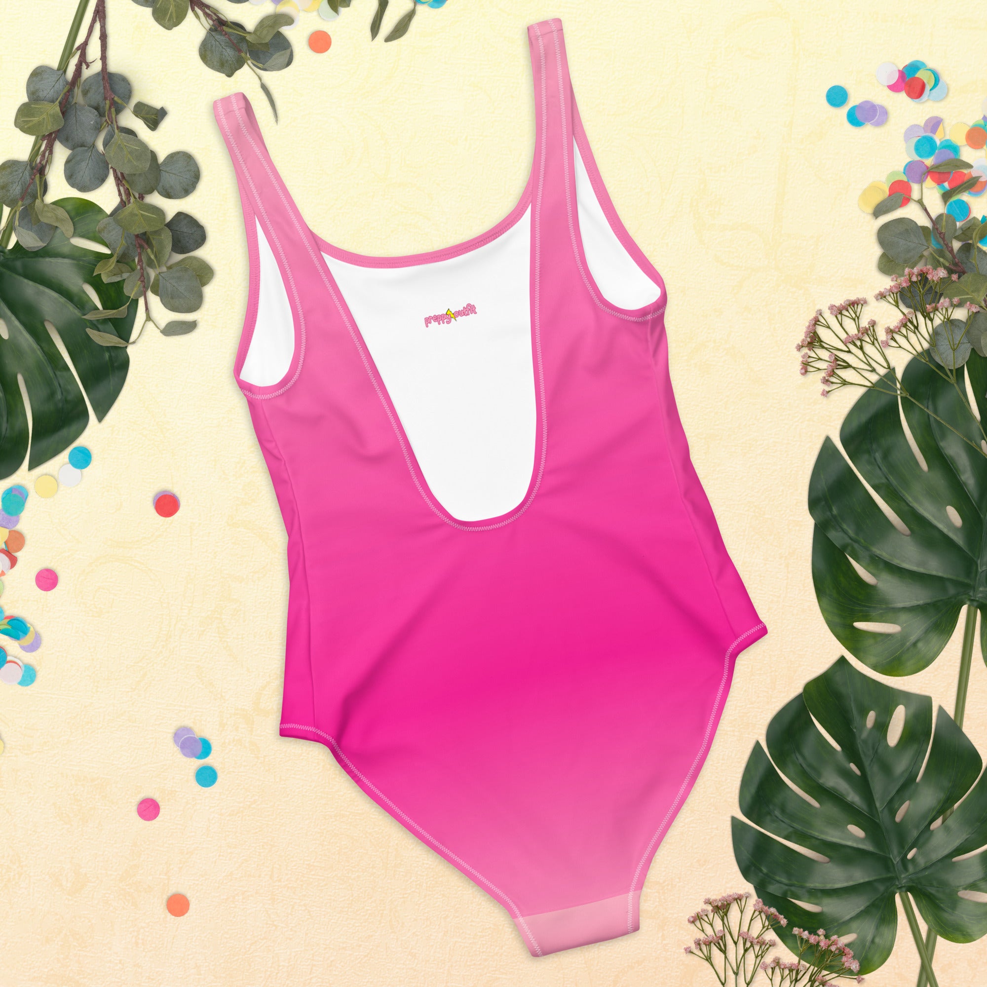 Preppy Pink Gradient One-Piece Swimsuit for Women