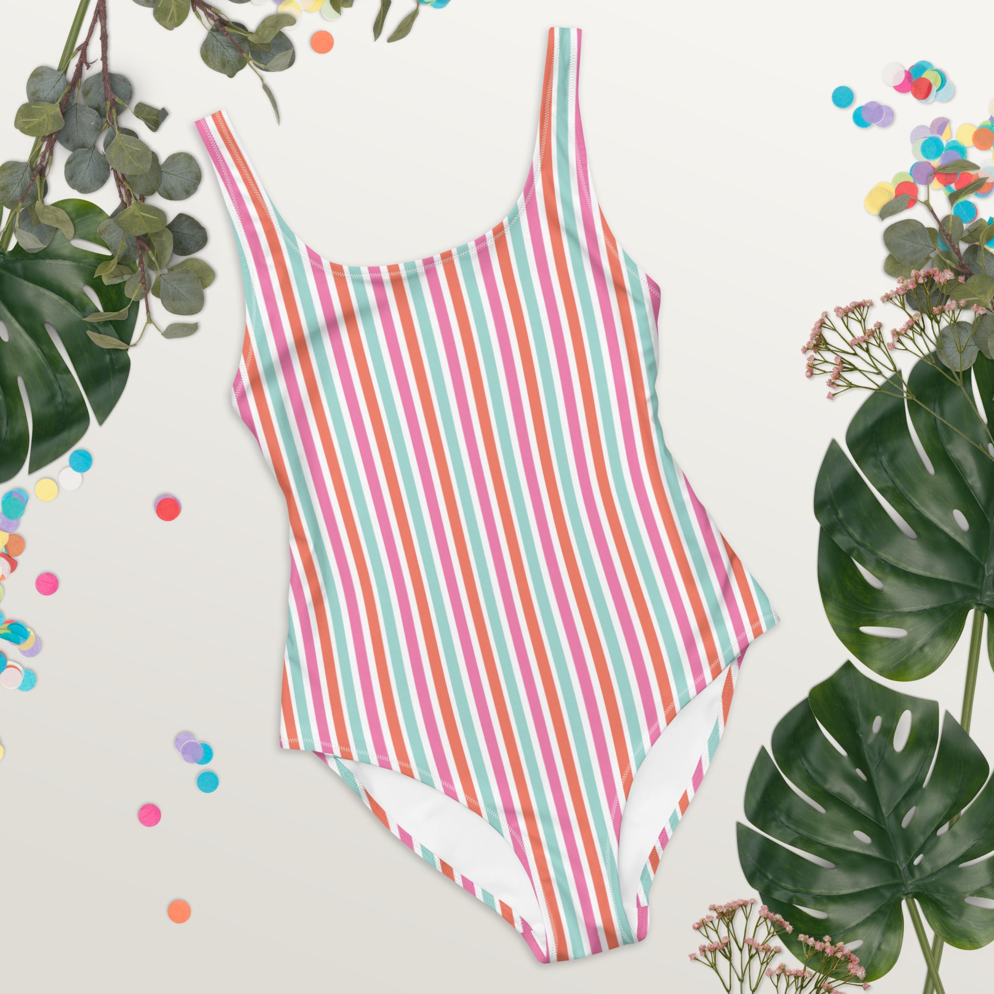 Preppy Aesthetic Multicolor Striped Cute One-Piece Swimsuit