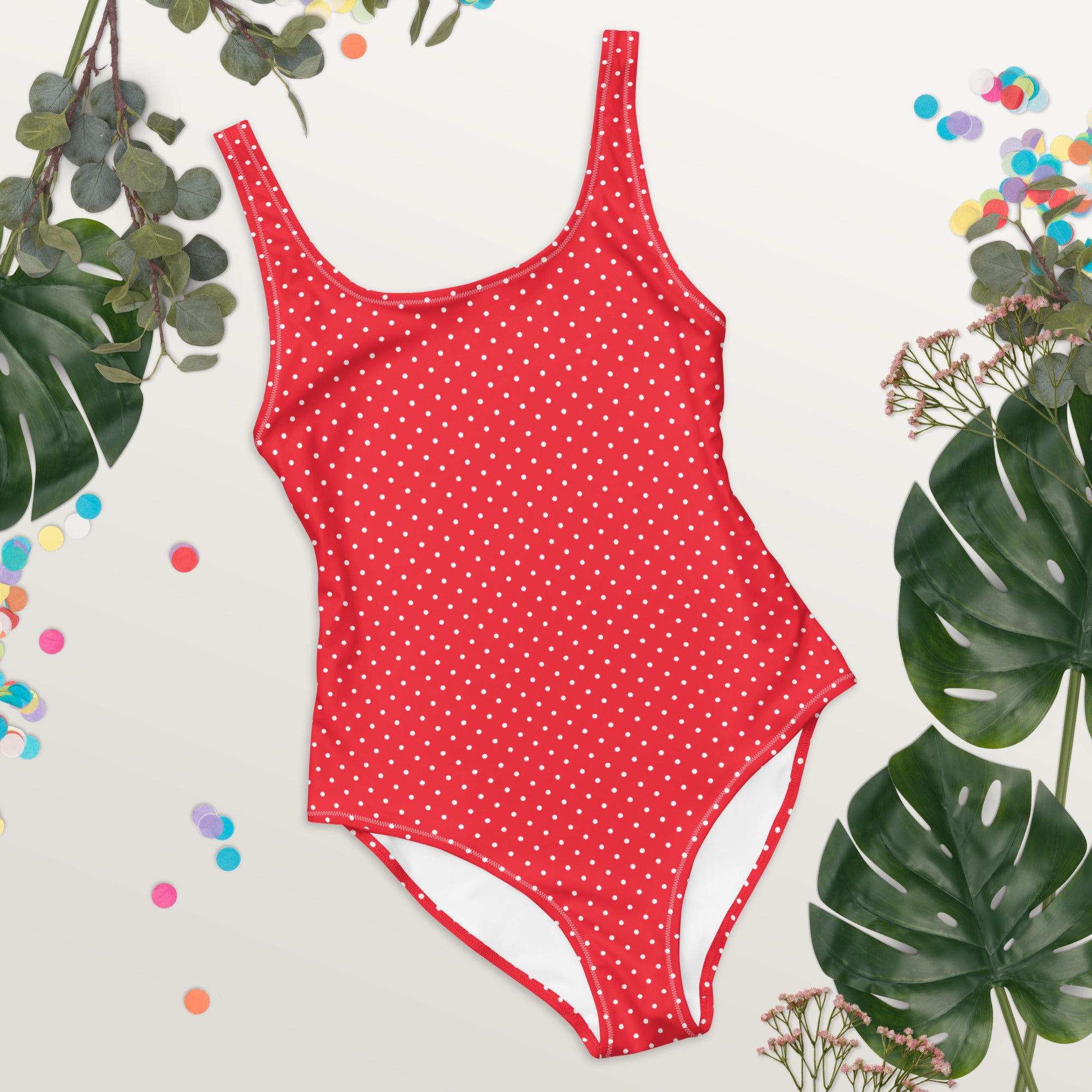 Classic Vintage Red and White Polka Dot One-Piece Swimsuit