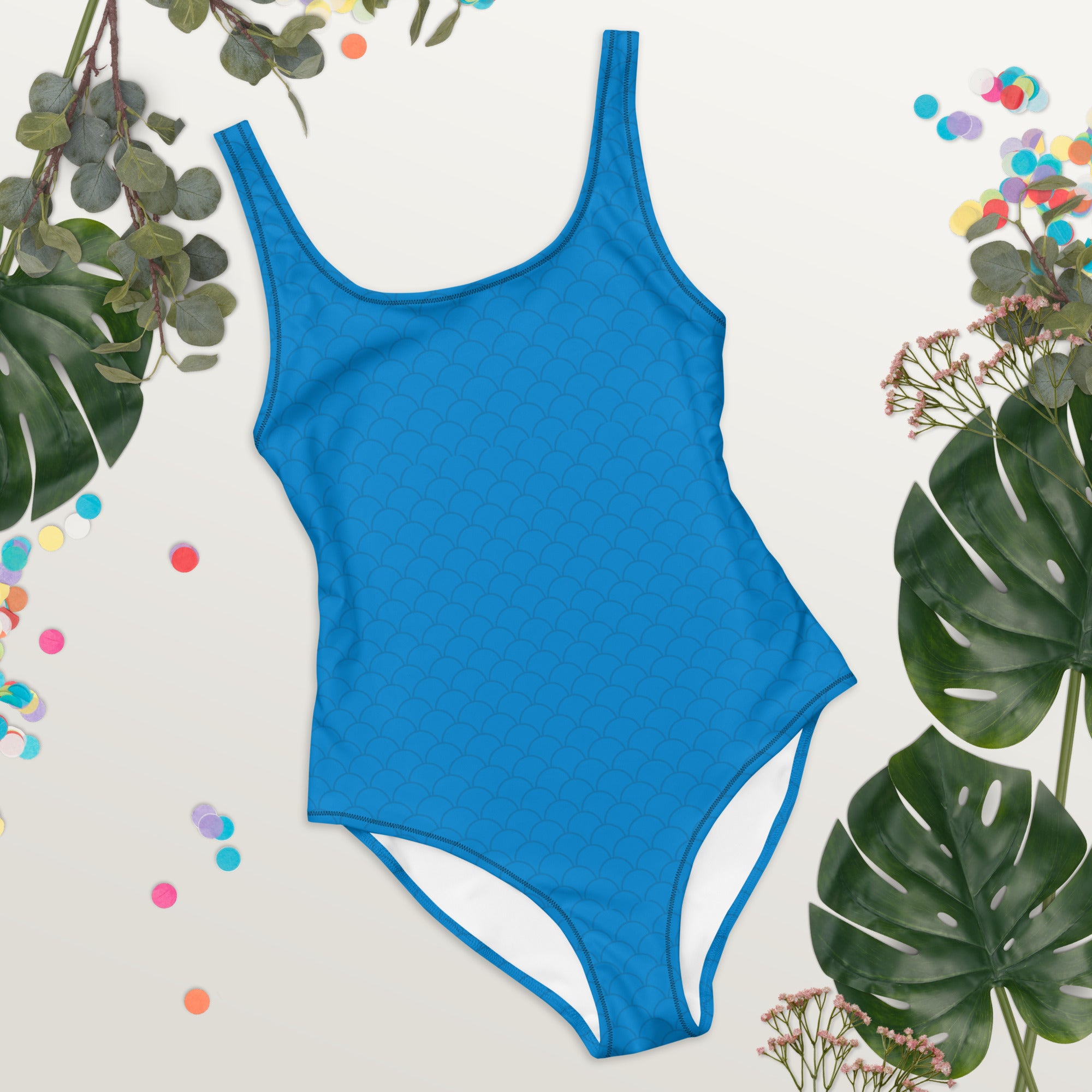 Blue Neutral Fish Scale Pattern One-Piece Swimsuit