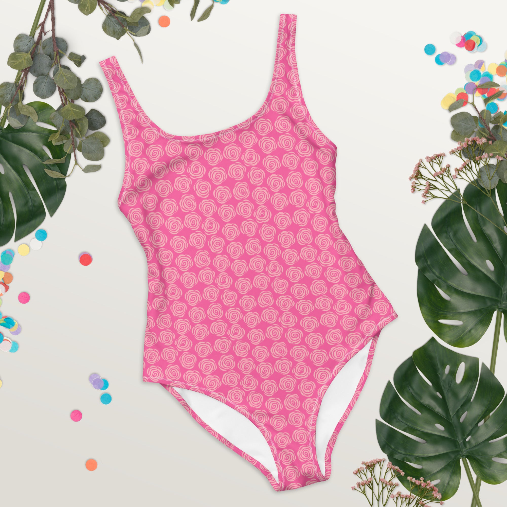 Preppy Pink Roses Valentine Inspired Cute One-Piece Swimsuit