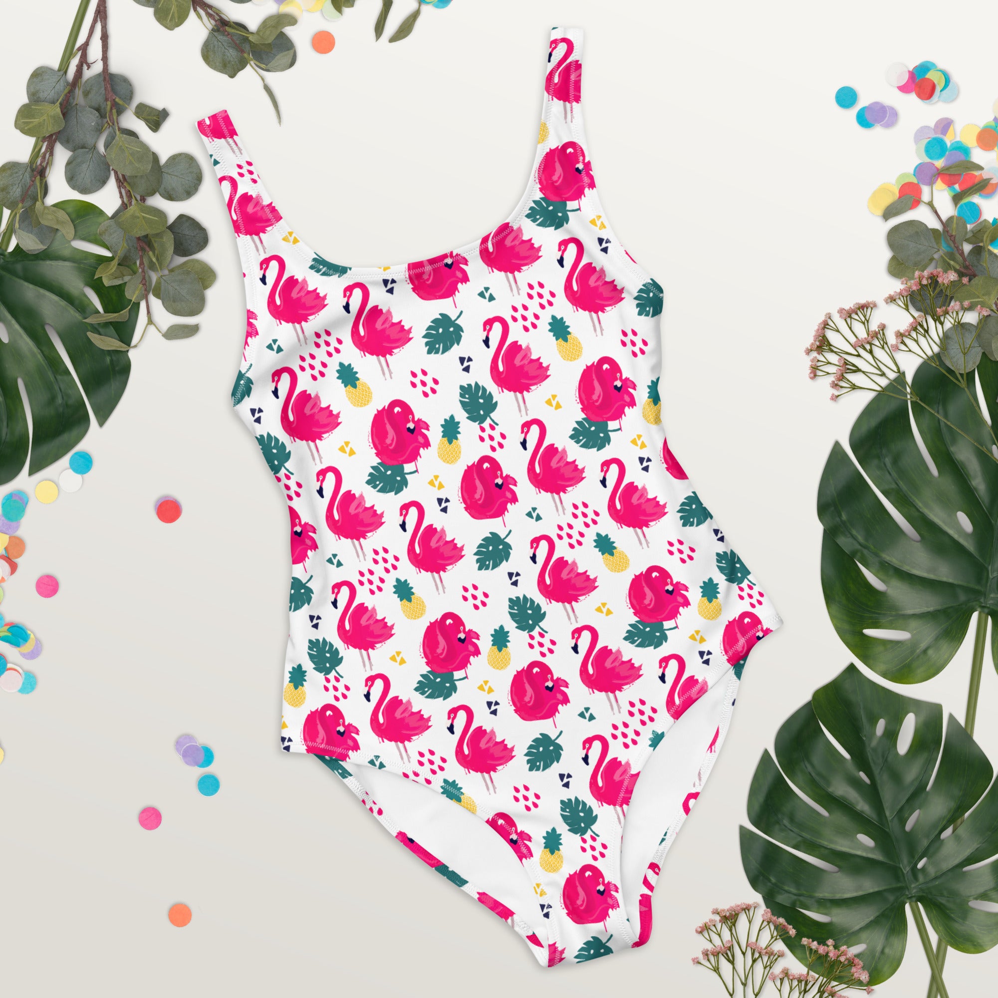 Preppy Pink Southern Flamingo Print One-Piece Swimsuit