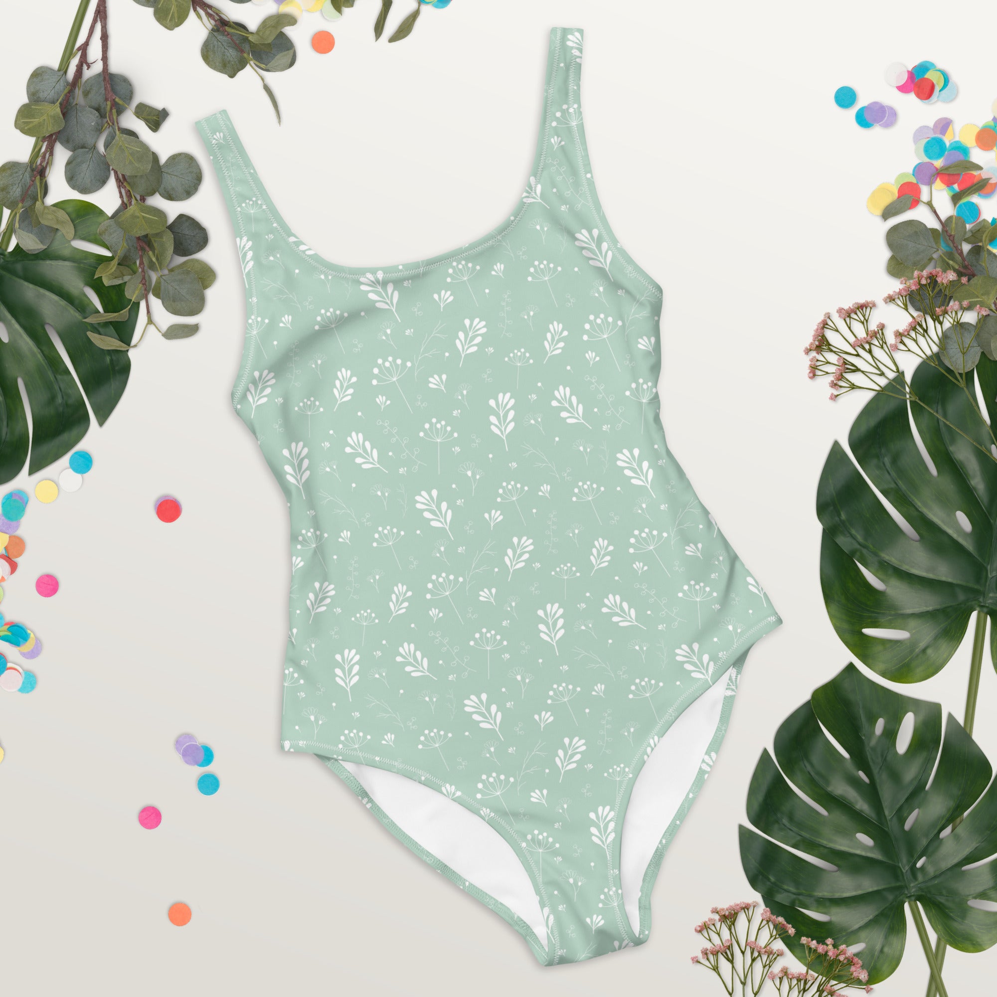 Pastel Green Clean Seamless Floral One-Piece Swimsuit