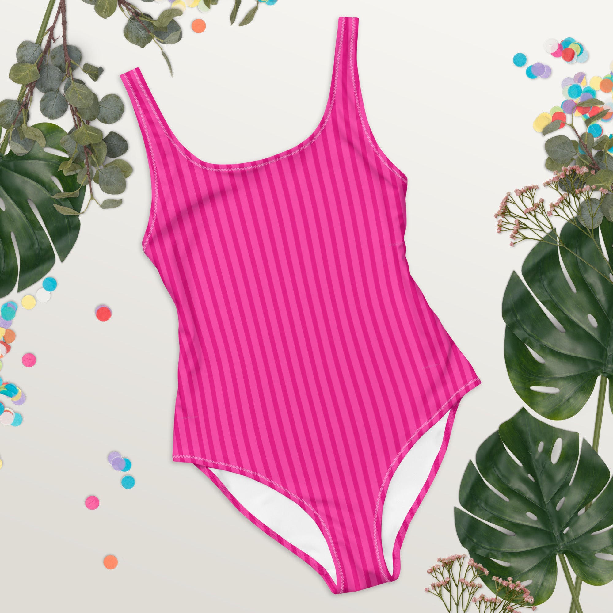 Preppy Aesthetic Pink Bubblegum Striped One-Piece Swimsuit