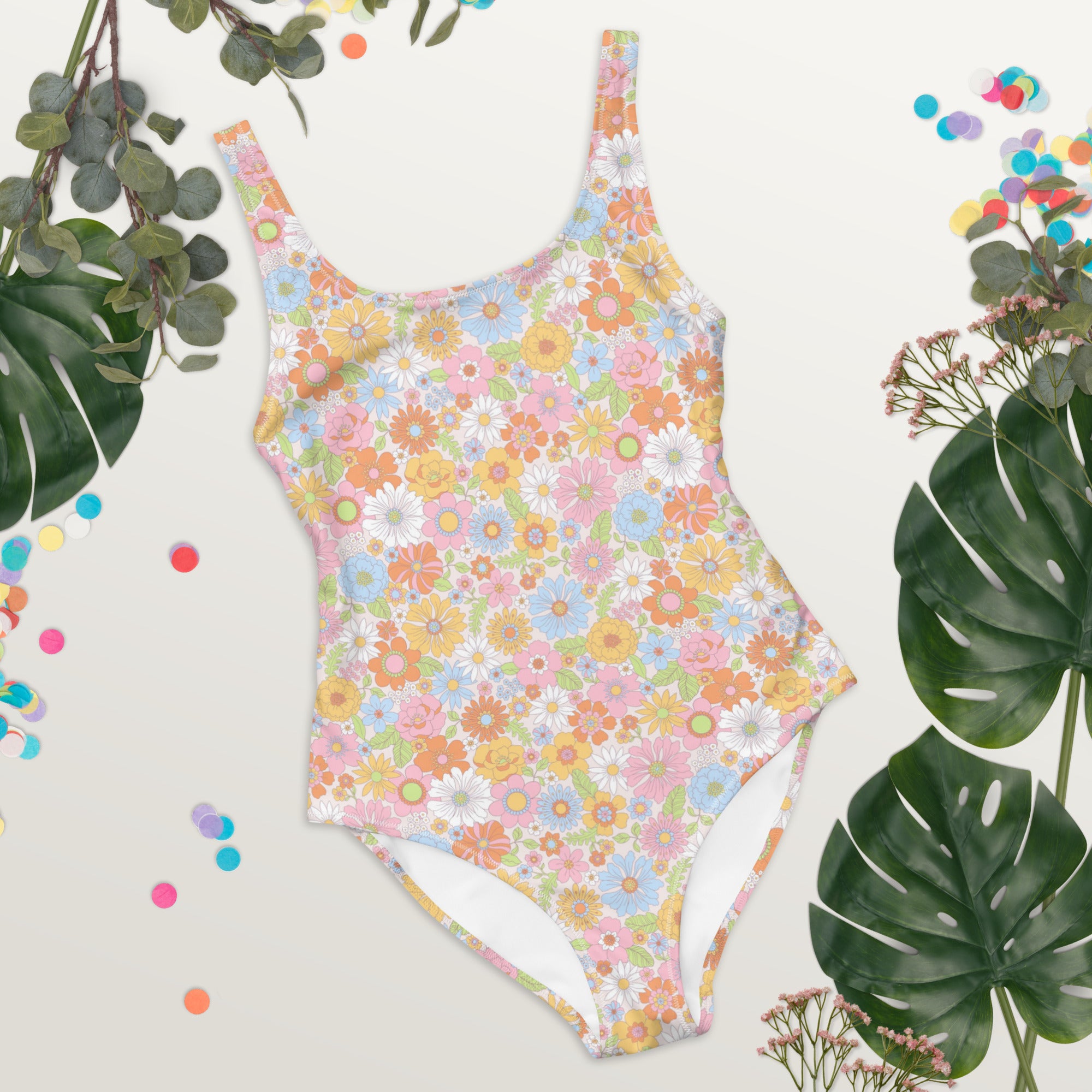 Cute Multicolor Summer Floral One-Piece Swimsuit