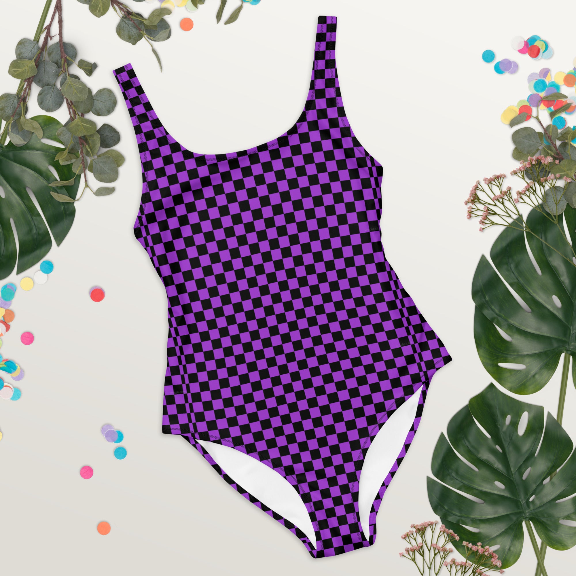 Preppy Purple Checkered One-Piece Swimsuit
