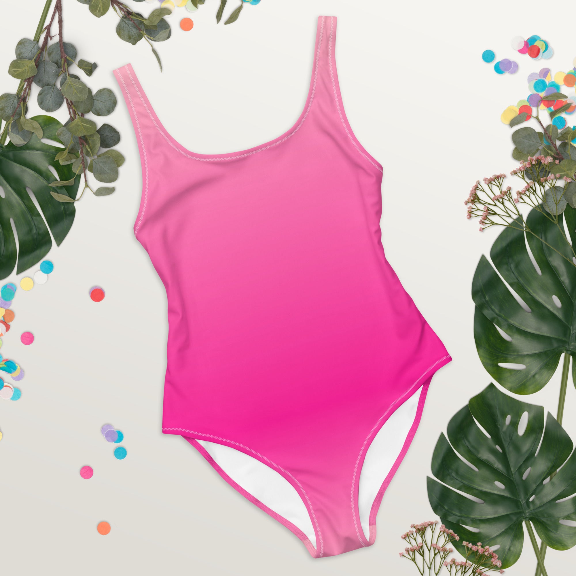 Preppy Pink Gradient One-Piece Swimsuit for Women