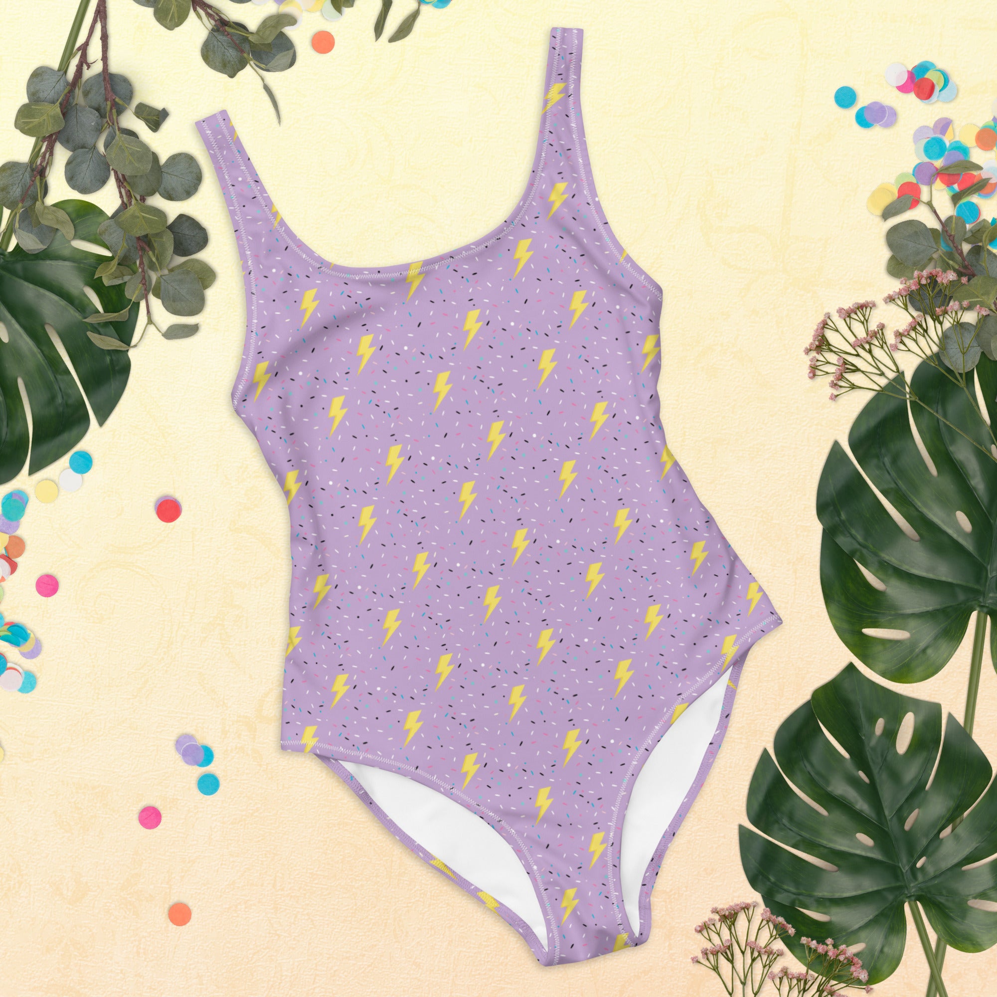 Preppy Lightning Bolts Purple One-Piece Swimsuit