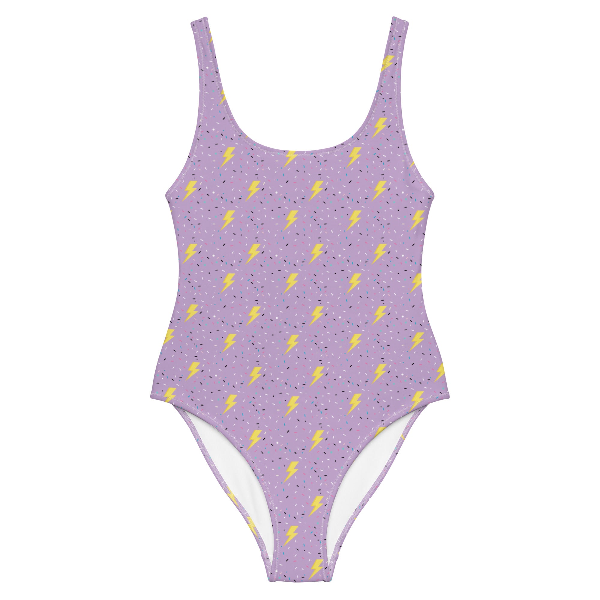 Preppy Lightning Bolts Purple One-Piece Swimsuit