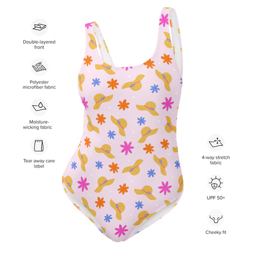 Preppy Beach Vacation Theme Pink One-Piece Swimsuit