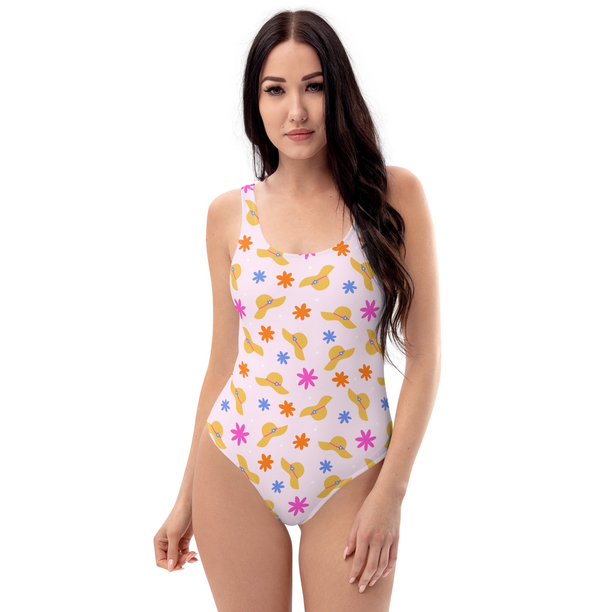 Preppy Beach Vacation Theme Pink One-Piece Swimsuit