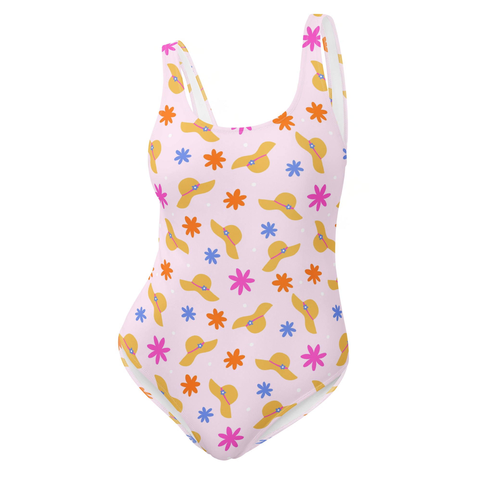 Preppy Beach Vacation Theme Pink One-Piece Swimsuit