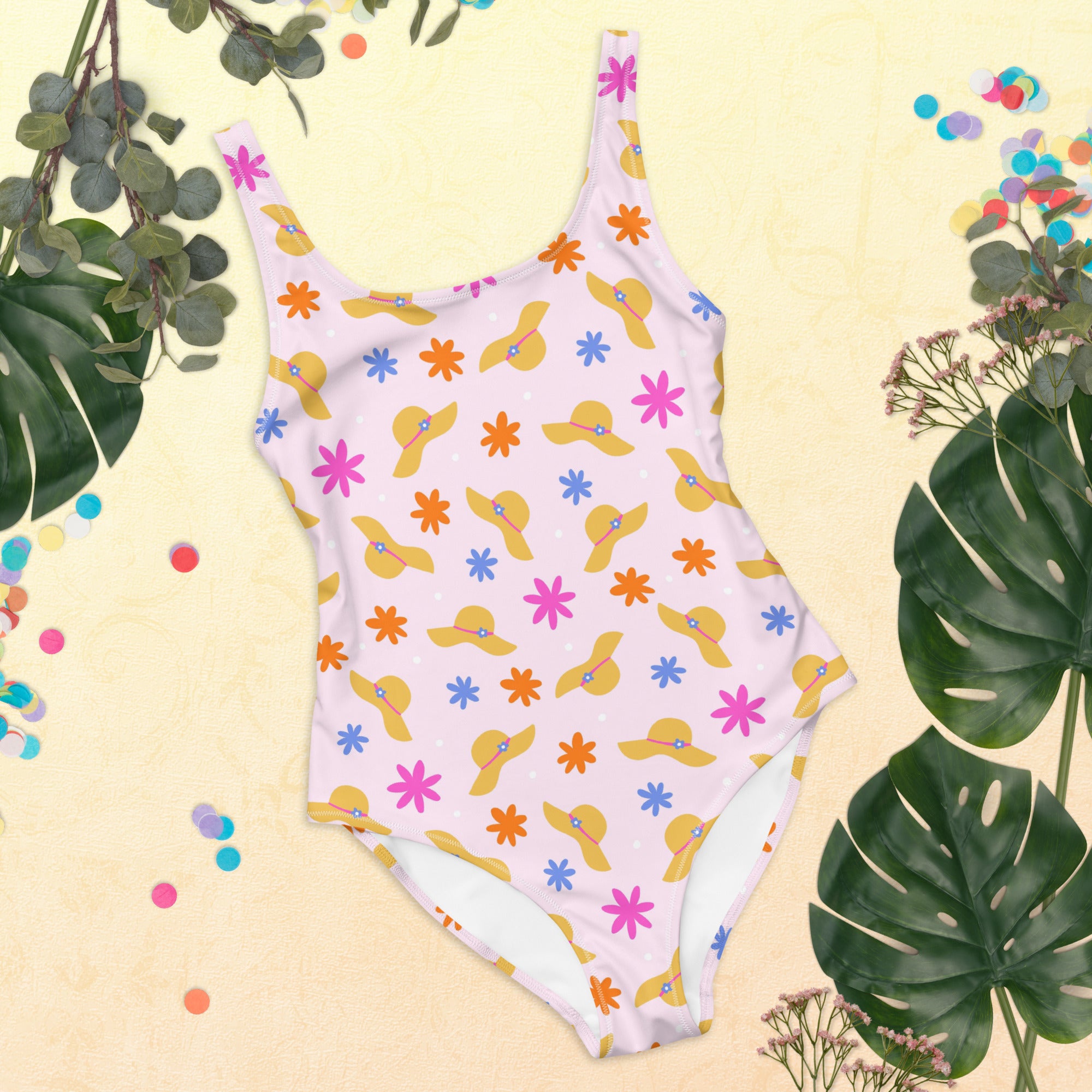 Preppy Beach Vacation Theme Pink One-Piece Swimsuit