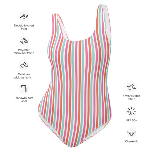 Preppy Aesthetic Multicolor Striped Cute One-Piece Swimsuit