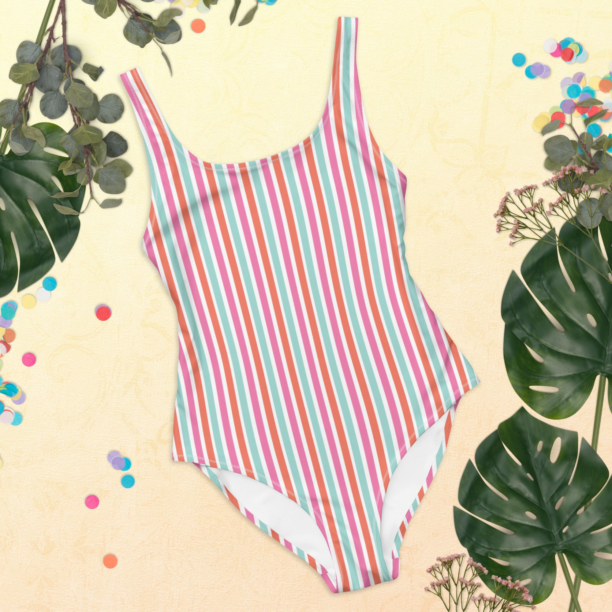 Preppy Aesthetic Multicolor Striped Cute One-Piece Swimsuit