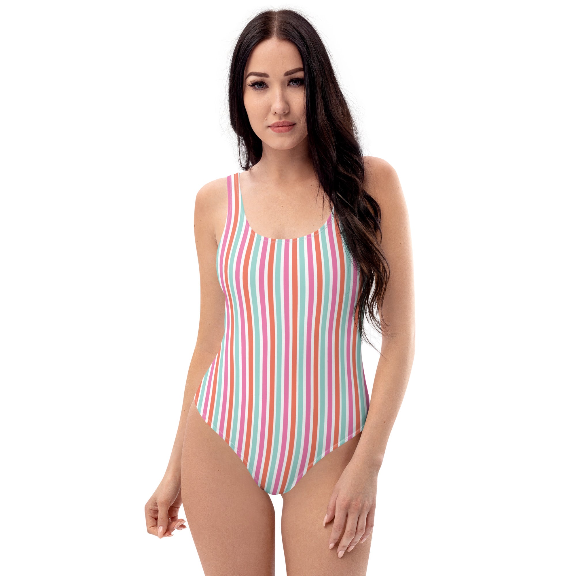 Preppy Aesthetic Multicolor Striped Cute One-Piece Swimsuit