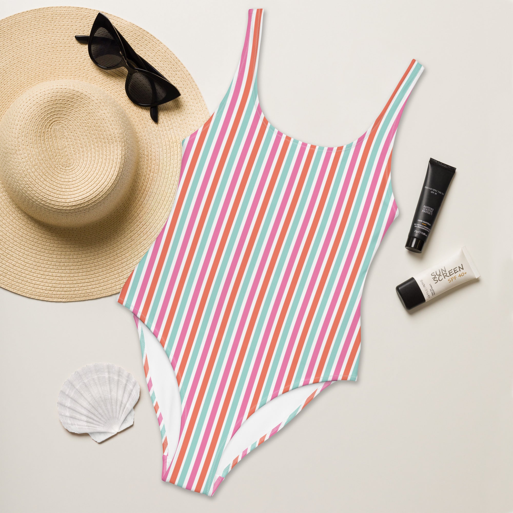 Preppy Aesthetic Multicolor Striped Cute One-Piece Swimsuit