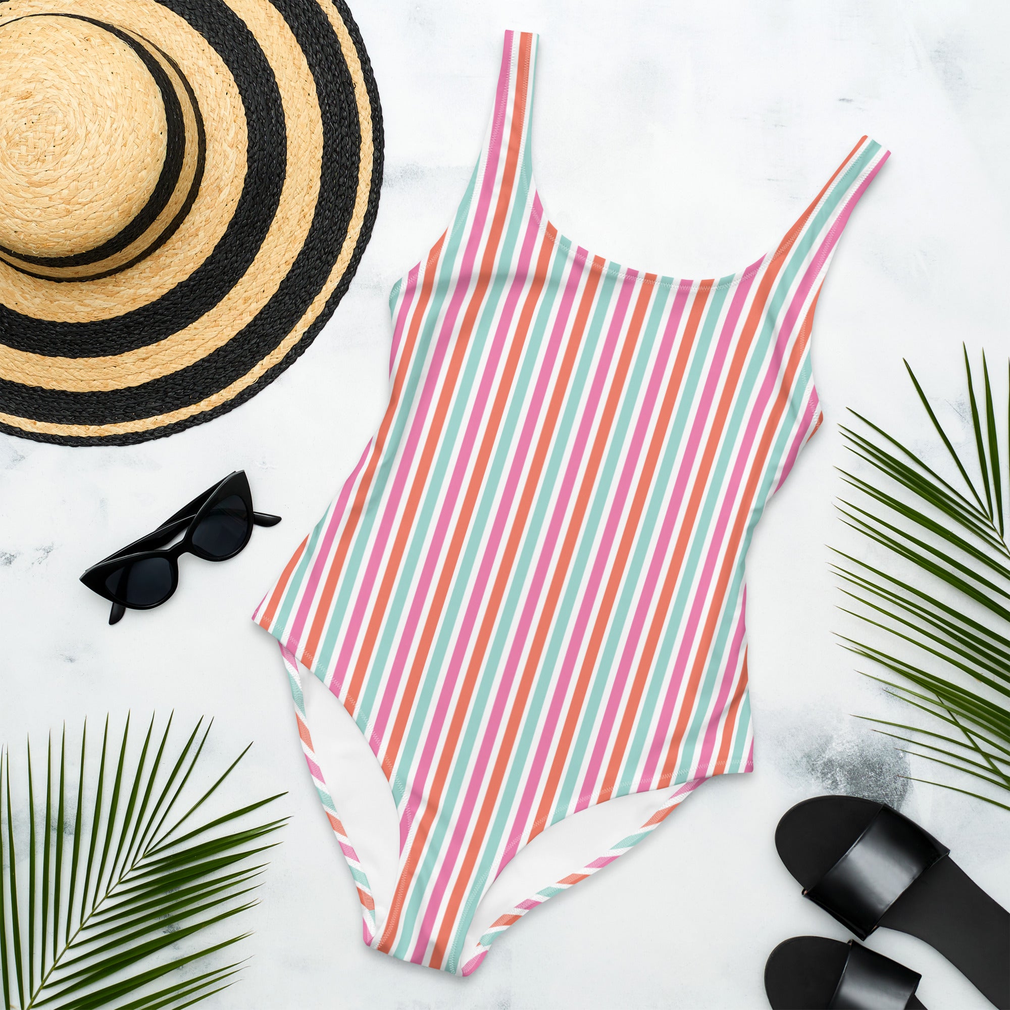 Preppy Aesthetic Multicolor Striped Cute One-Piece Swimsuit