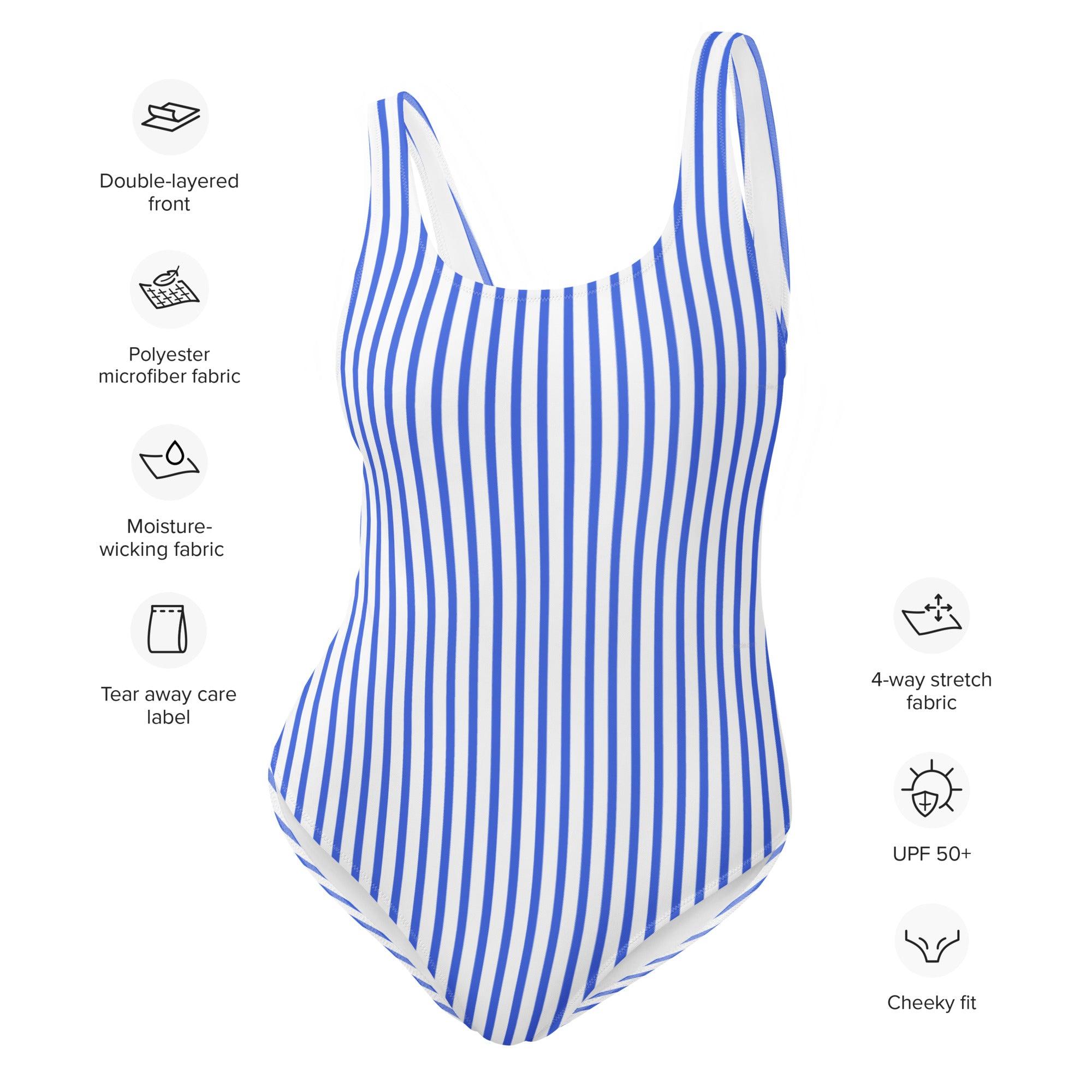Preppy Nautical Striped Blue & White Horizontal Streaks Lines One-Piece Swimsuit
