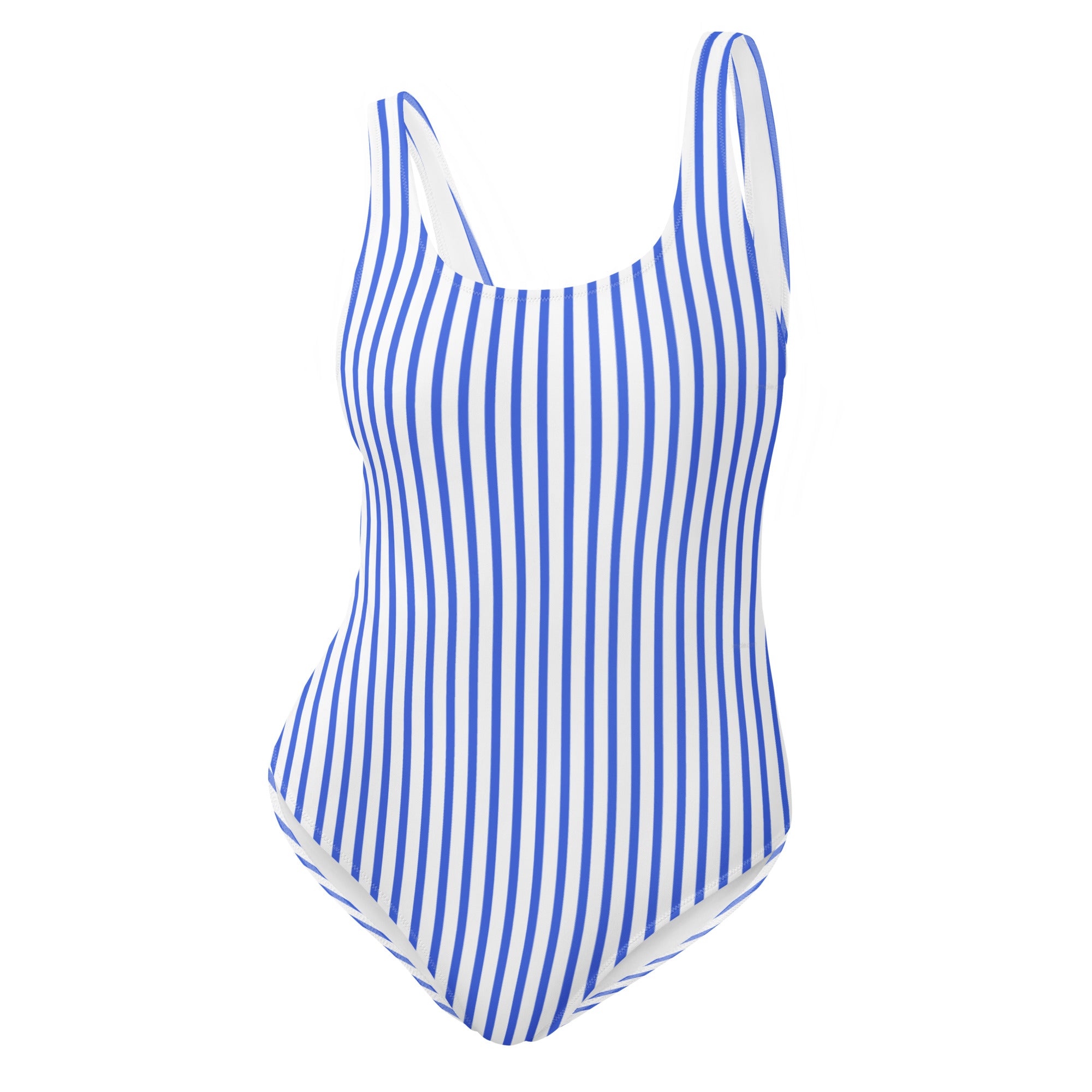 Preppy Nautical Striped Blue & White Horizontal Streaks Lines One-Piece Swimsuit