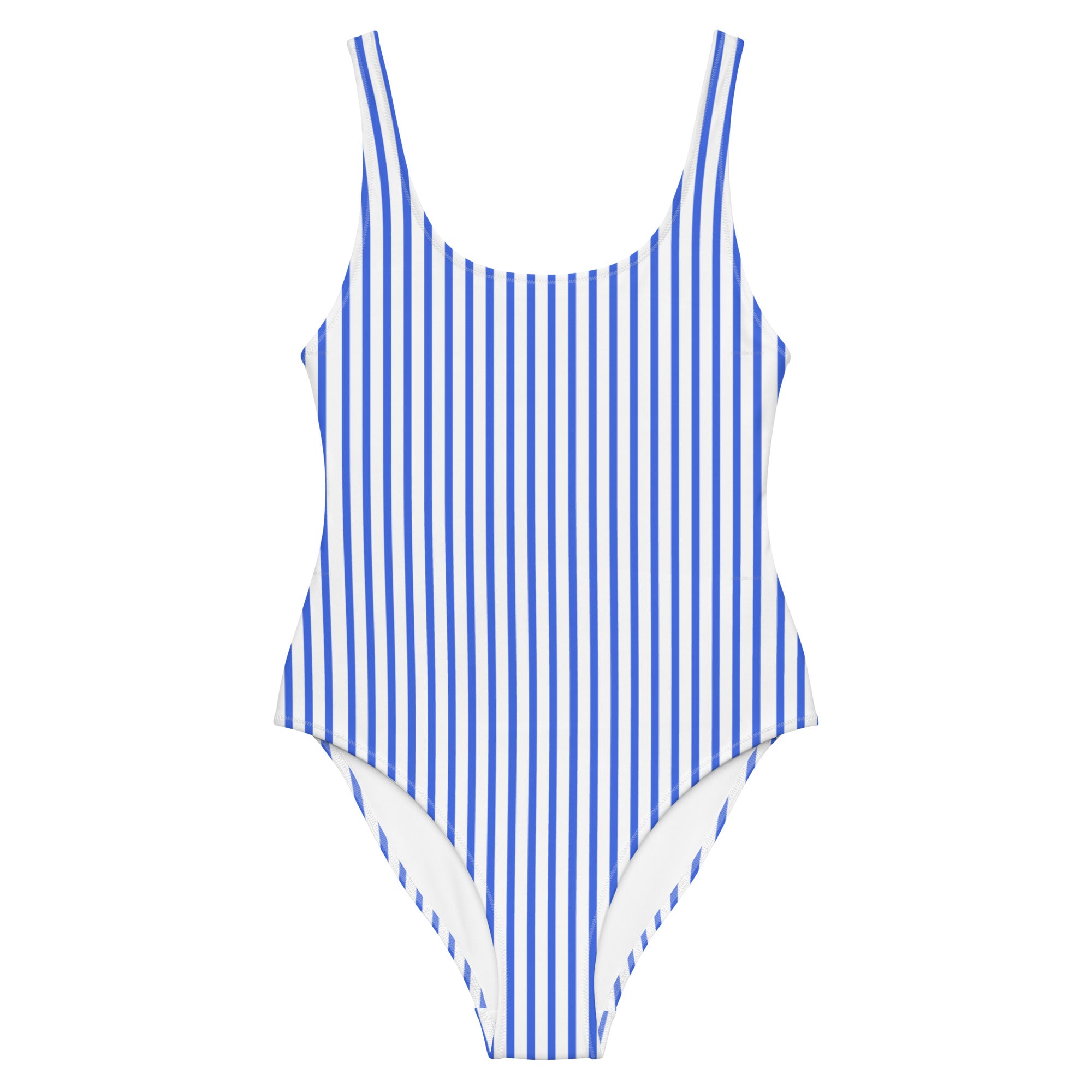 Preppy Nautical Striped Blue & White Horizontal Streaks Lines One-Piece Swimsuit