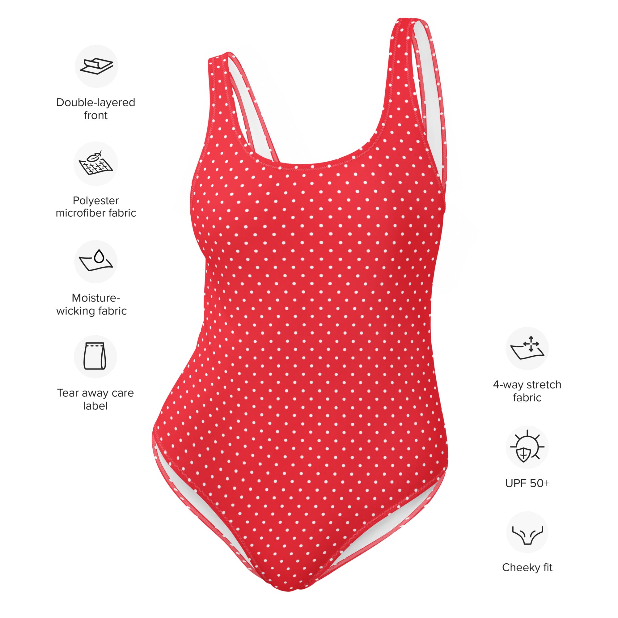 Classic Vintage Red and White Polka Dot One-Piece Swimsuit